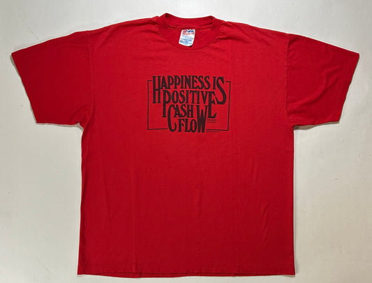 Vintage 90s Happiness Is Positive Cash Flow Frederick R. Adler Boardroom Tee XL 23.5x28.5 Inches Red
