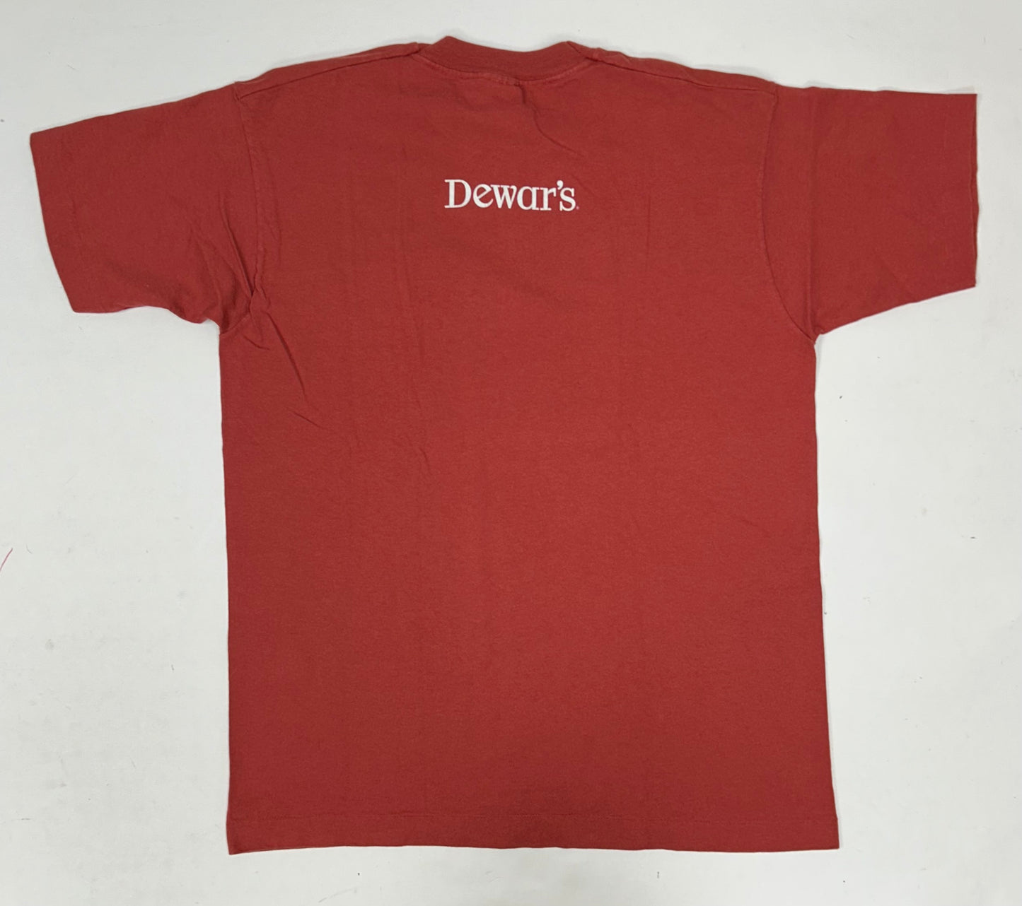 Vintage Dewar’s Scotch Alcohol Company Promo Shirt Large 21.25x28.5 Inches Tan USA