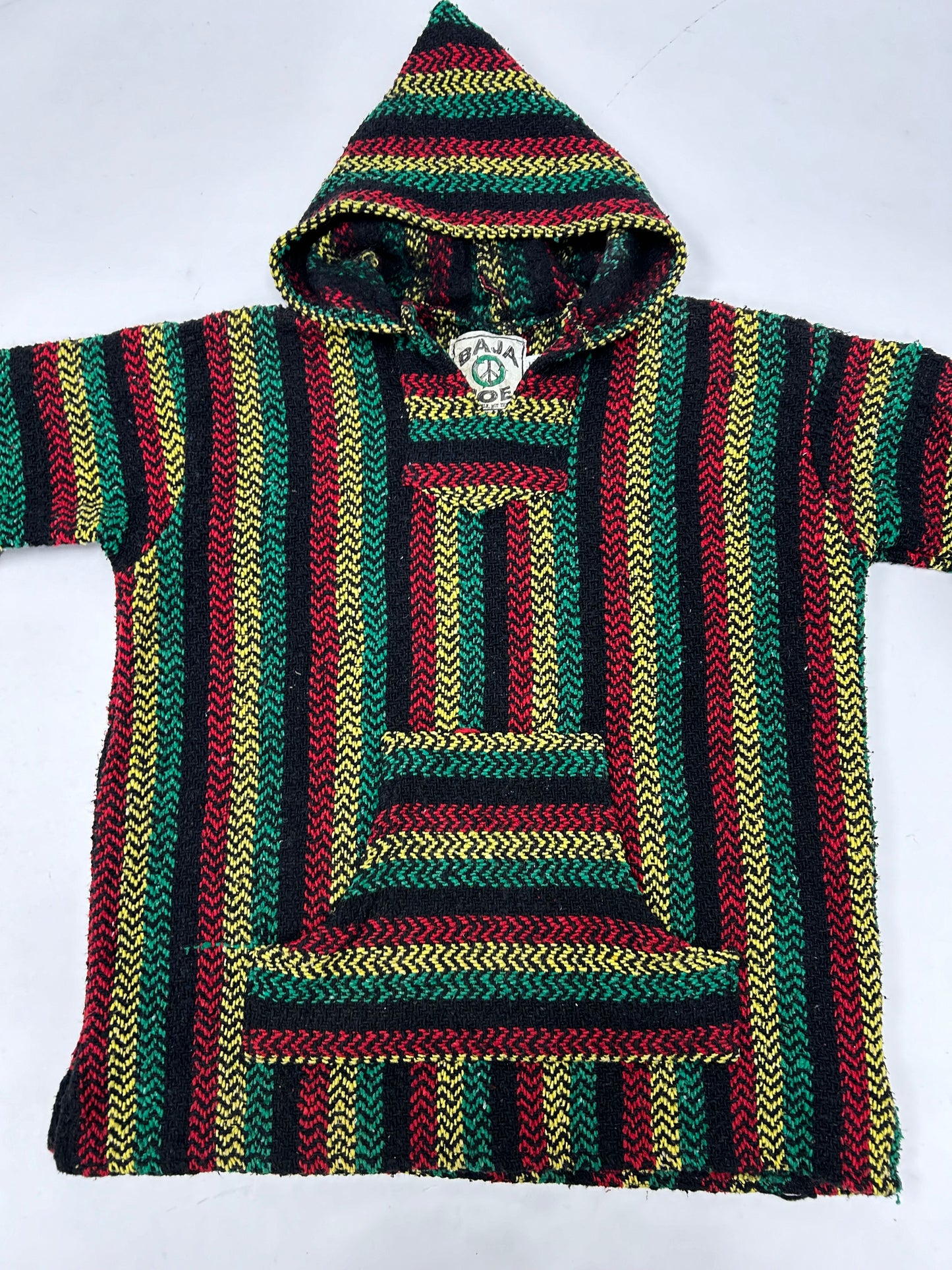 BAJA JOE Drug Rug Rasta Woven Knit Sweater Hoodie Jamaca Tagged Small Mexico