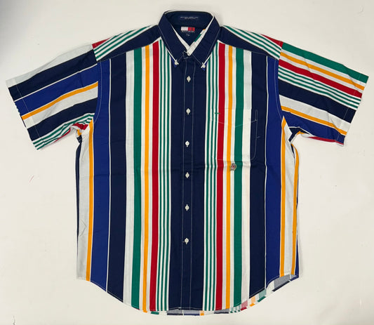 Vintage Tommy Hilfiger Multicolored Polo Button Down Shirt Stripes Crest 90s L