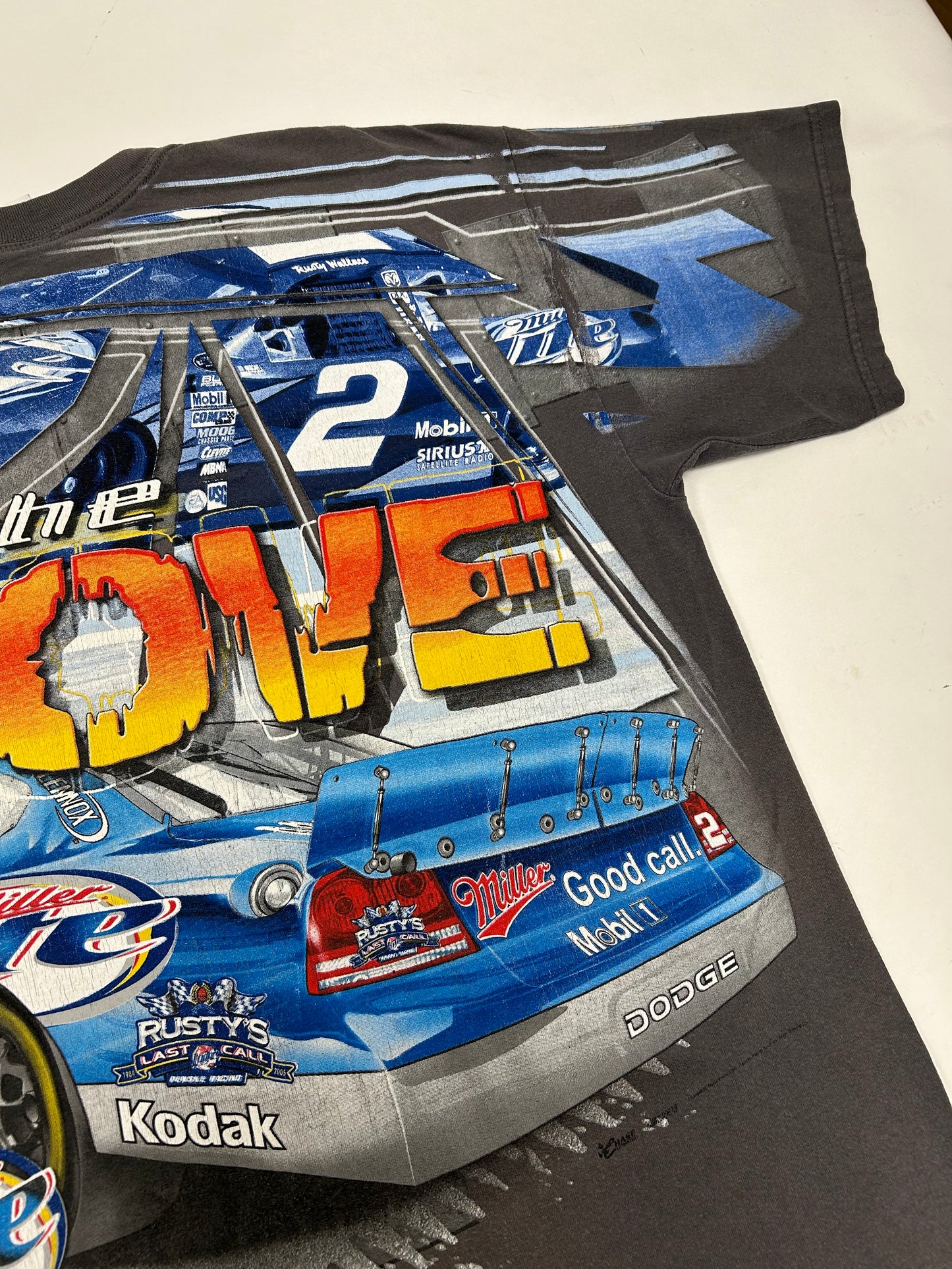 Vintage NASCAR Rusty Wallace Rusty’s Last Call All Over Print Shirt Dodge Car XL 24x30 Inches