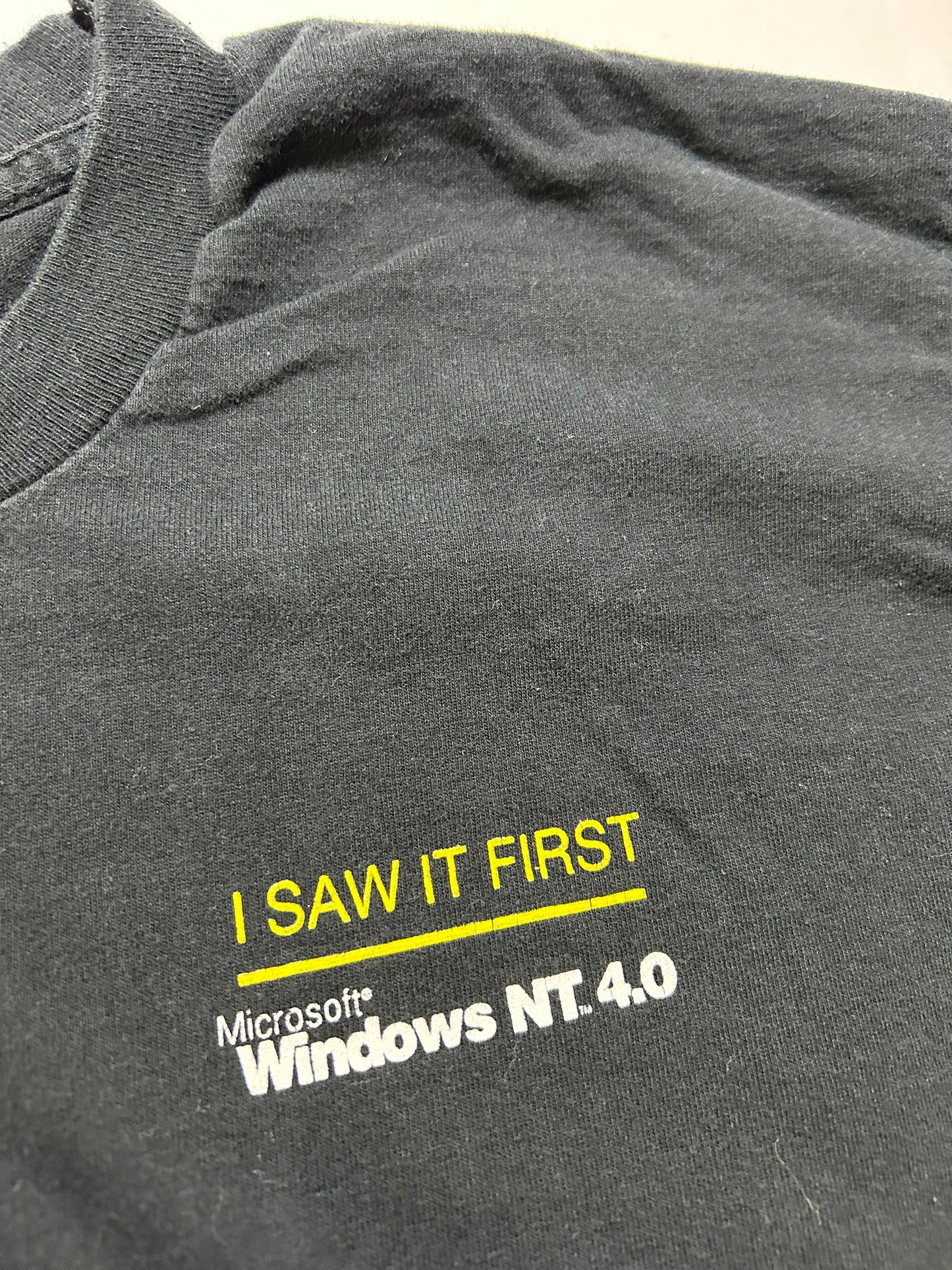 Vintage 1996 Microsoft Windows NT 4.0 Tour I Saw It First Computer Software Promo Tee XL 23x31.5 Inches As Is Has Pulleys