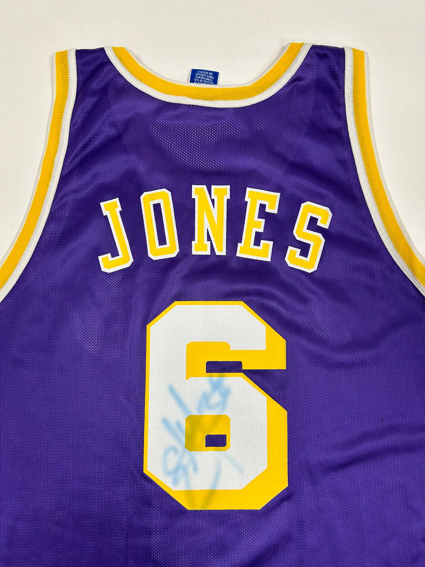 Vintage 90s Champion Los Angeles Lakers NBA Eddie Jones #6 Jersey Purple Size 44 Large 22.76x32.25 Inches