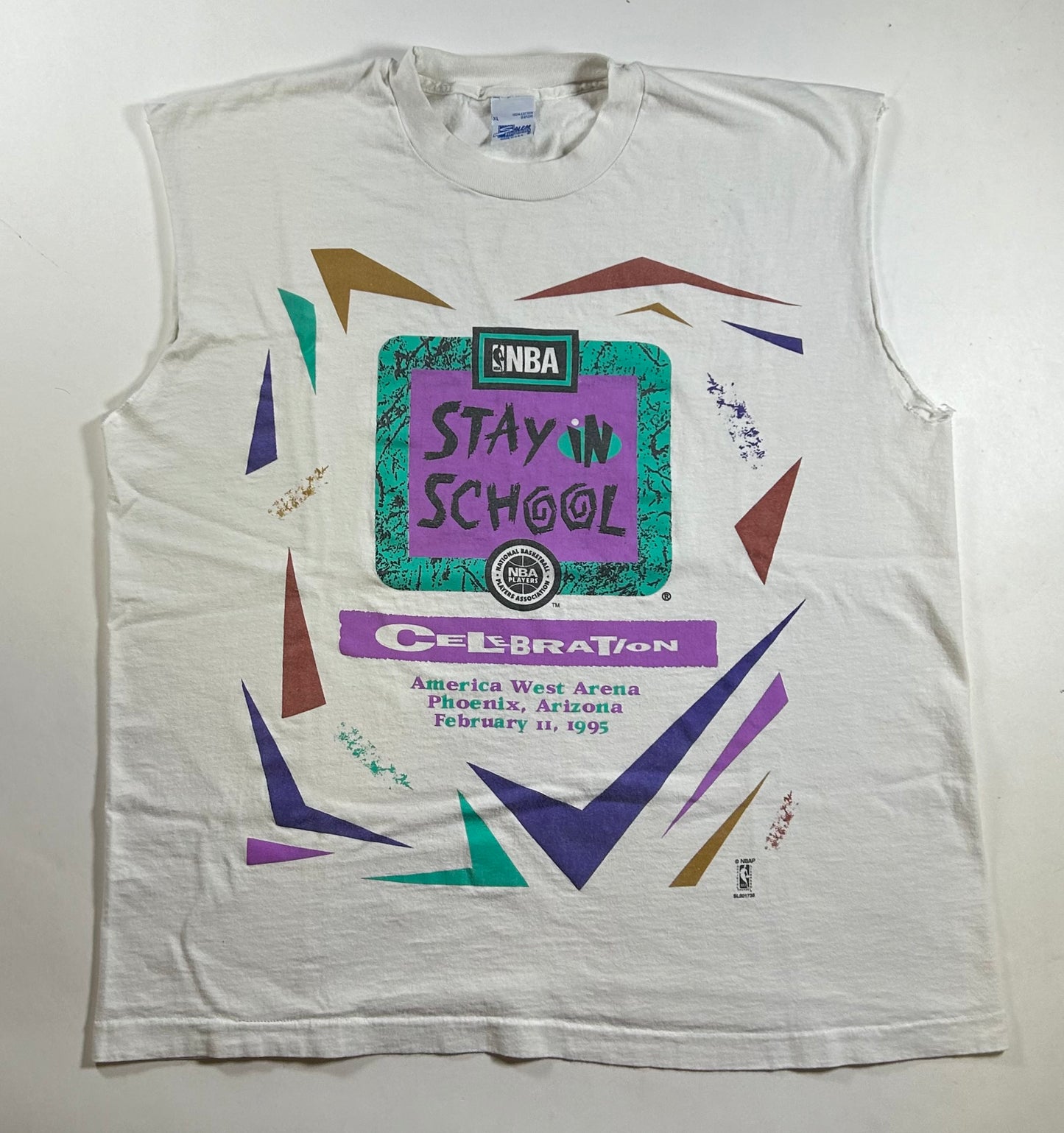 Vintage Salem Sportswear NBA Stay In School Celebration Phoenix Arizona 1995 Sleeveless XL 24.5x29.5 Inches Chopped Sleeveless Tee