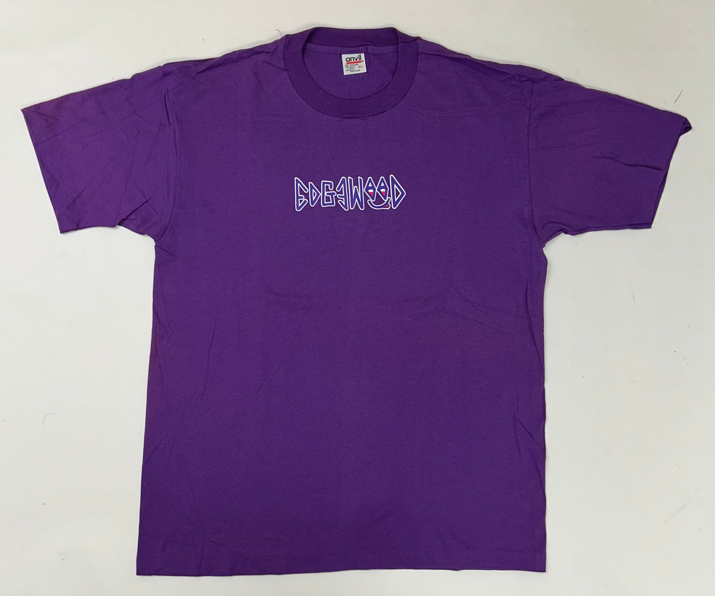 Edgewood NJ first edition “Deeper Than The Roots.” Tee XL 23.5x31.75 Inches 90s Anvil Tag 100% Cotton USA Made Plum Purple