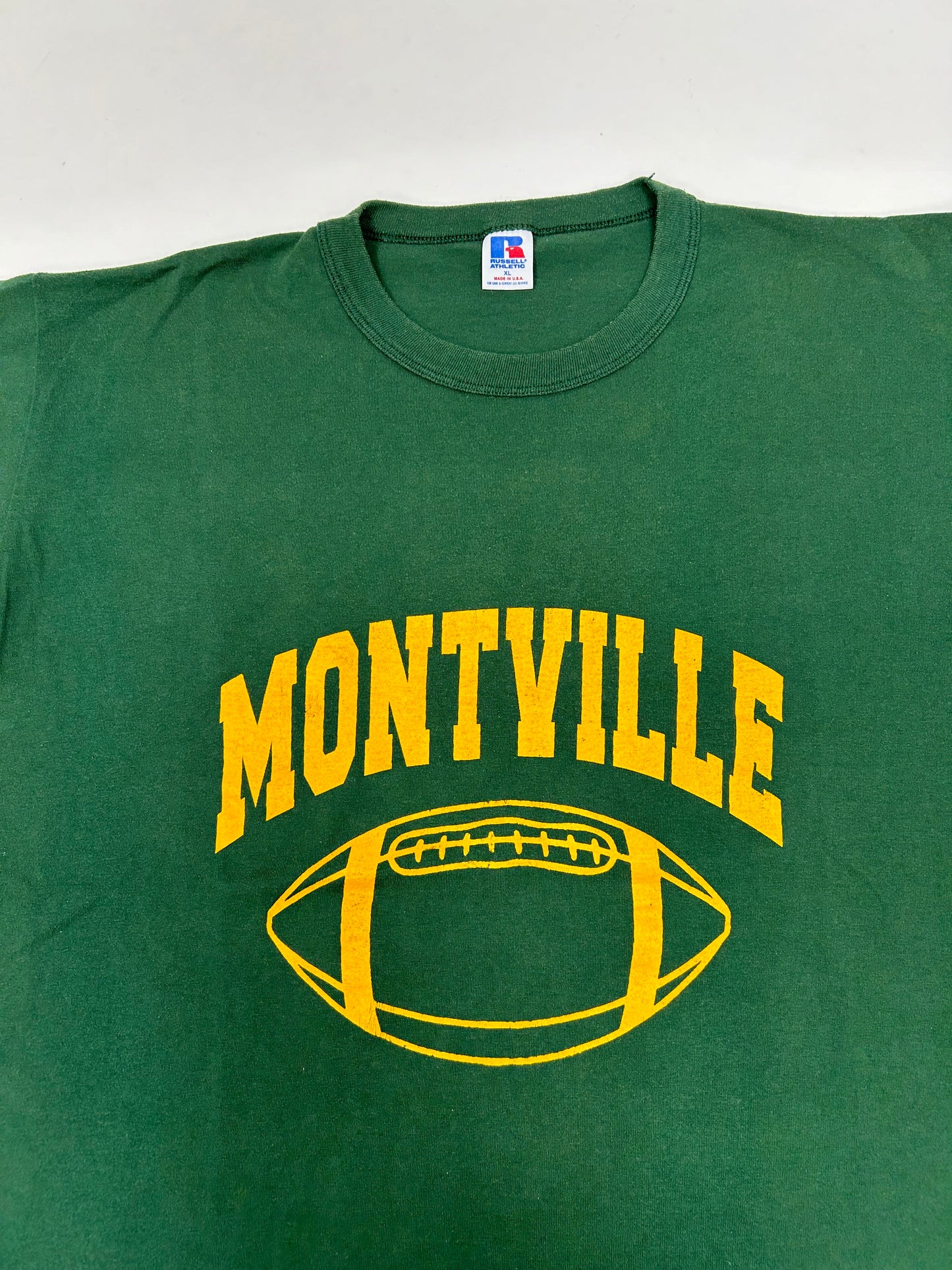 Vintage Russell Athletic Montville Highschool Football Tee XL 24.5x28.25 Inches