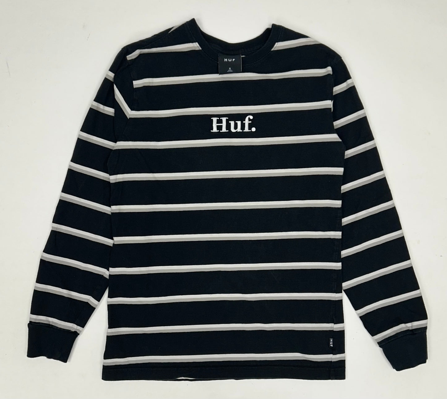 HUF Striped Embroidered Logo Long Sleeve Tee Small 18.25x26 Inches Black/White