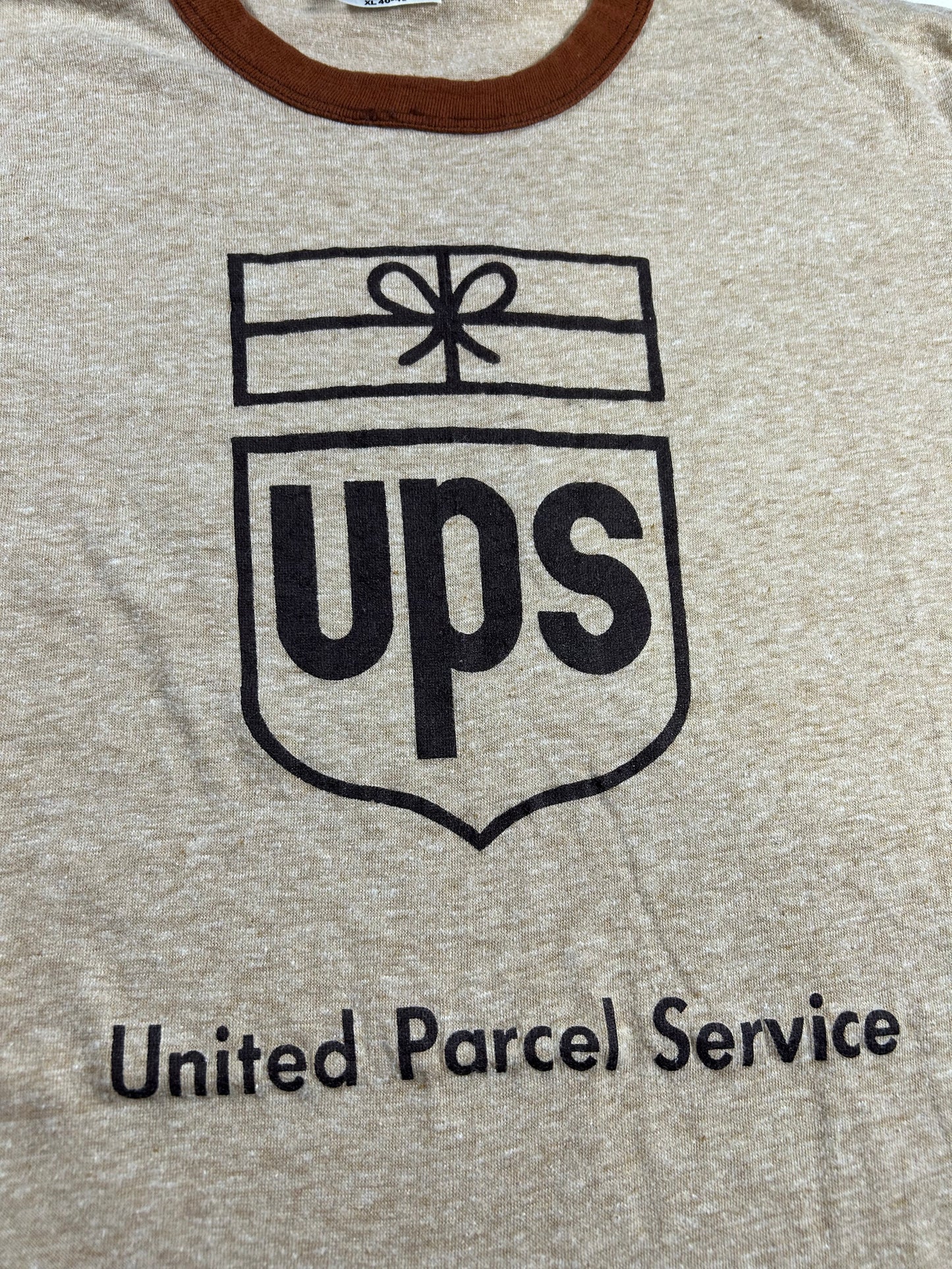 Vintage 80s UPS UNITED Parcel Service Shipping Walk America 1982 Ringer Tee Hanes L/M Fit 20.75x30.25 Inches