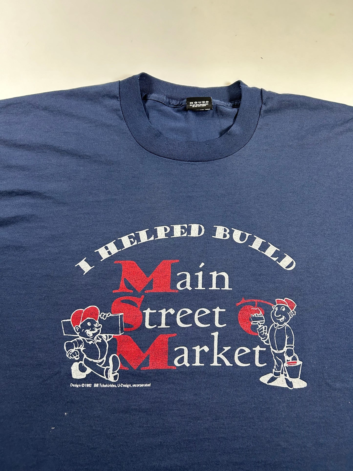 Vintage I Helped Build Main Street Market 1992 Promo Tee 2XL 26x29.25 Inches As Is