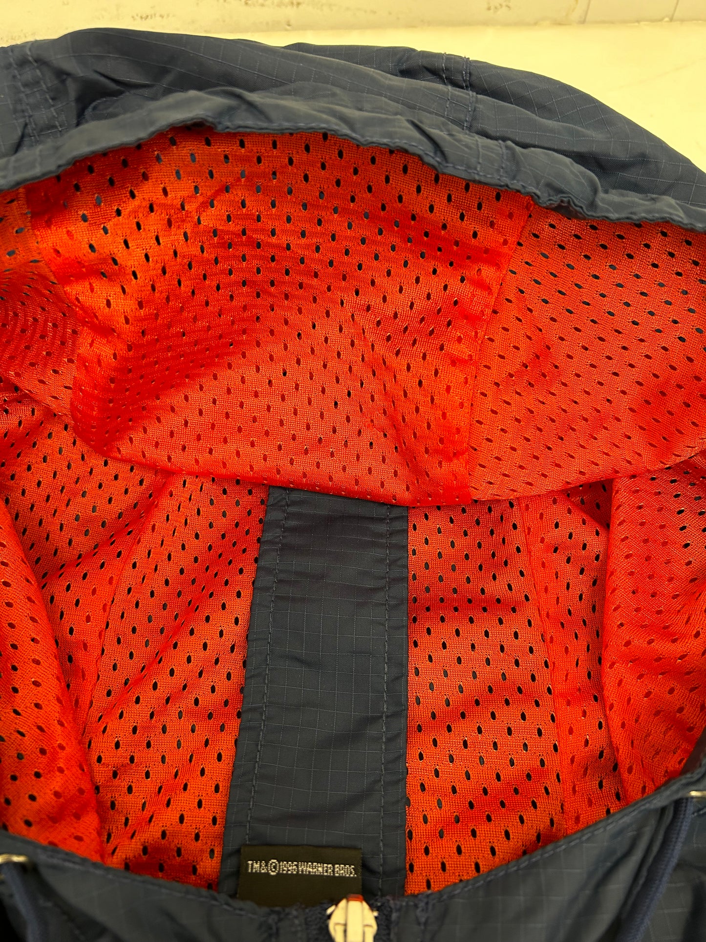 Vintage 1996 Warner Bros. Looney Tunes Bugs Bunny Longitude/Latitude Windbreaker Jacket Large 27.25x29.25 Inches Can Fit XL