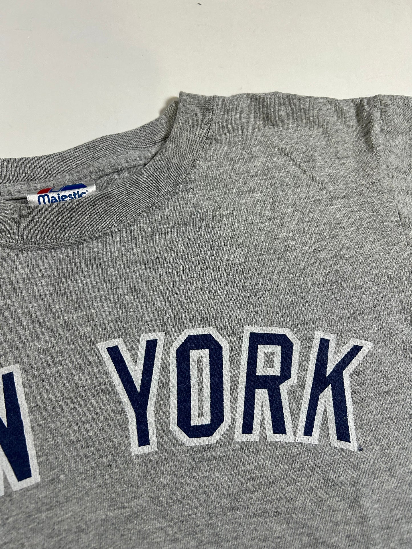 Vintage Majestic New York Yankees Johnny Damon MLB Player Tee Small Gray Worn In