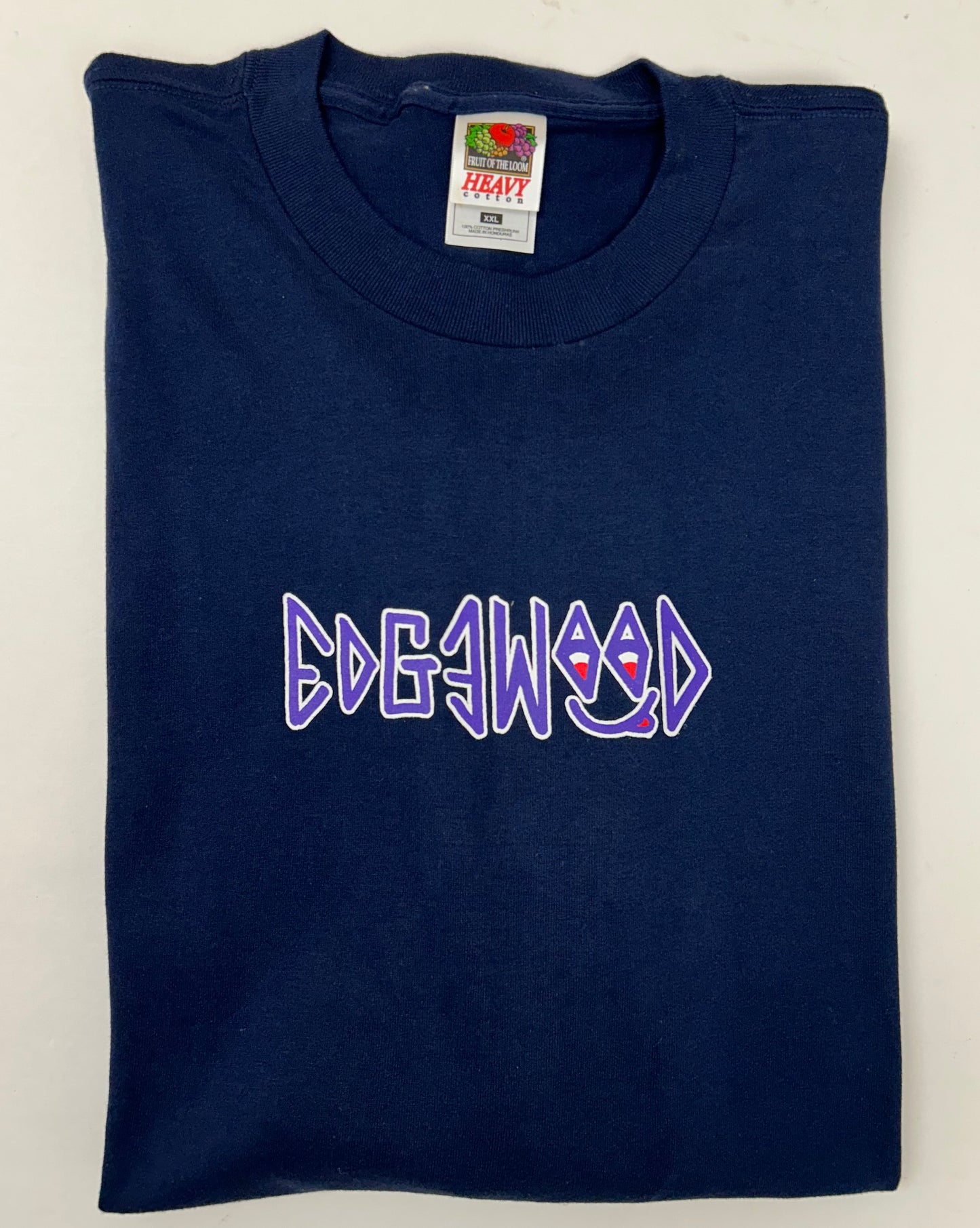 Edgewood NJ first edition “Deeper Than The Roots.” Long Sleeve Tee 2XL 25x33.25 Inches 90s Fruit Of The Loom Heavy Cotton 100% Cotton Honduras Navy Blue