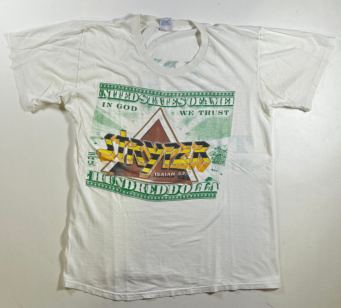 Vintage Stryper In God We Trust 1988-89 World Tour Band T-shirt Worn In As Is Large/Medium Fit 21x27 Inches