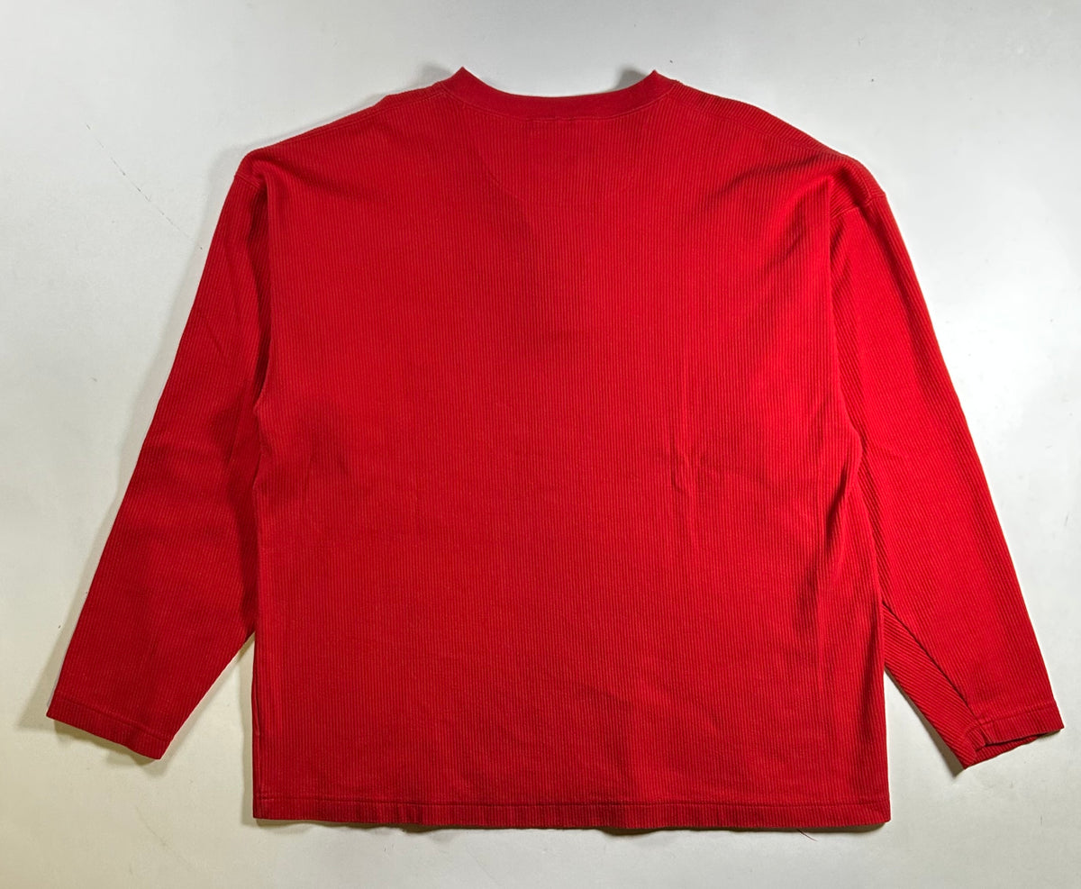Vintage 90s Marlboro Unlimited Thermal Red Ribbed Cotton Pullover Henley XL 24.75x28.25 Inches
