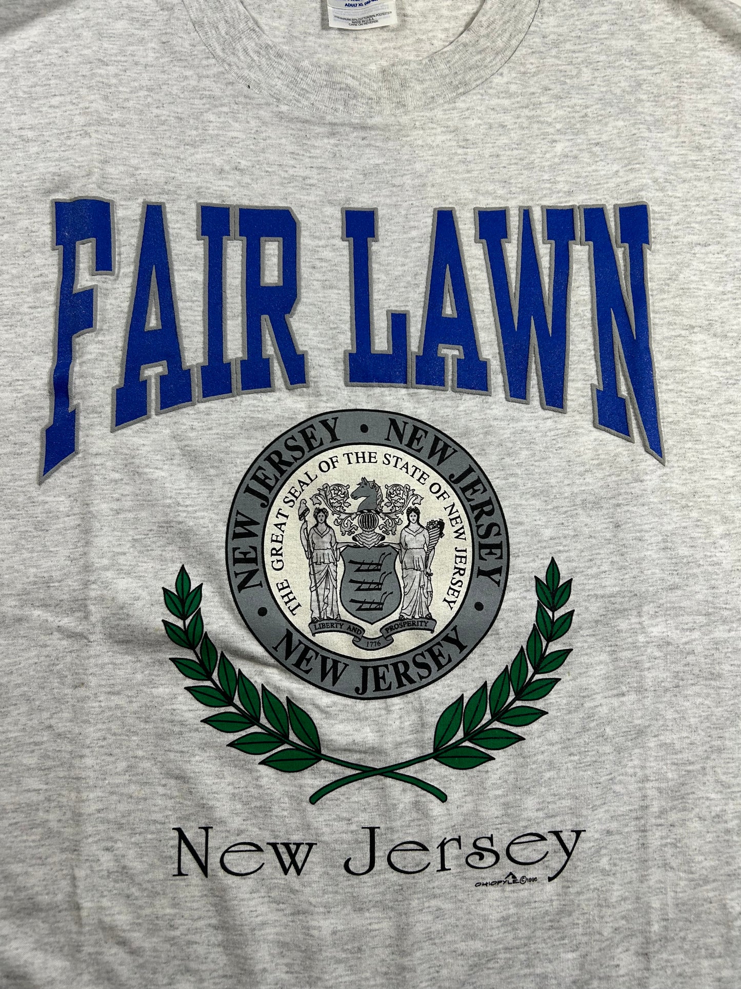 Vintage 1995 Fair Lawn New Jersey Town Tee XL 24.5x31.5 Inches Gray