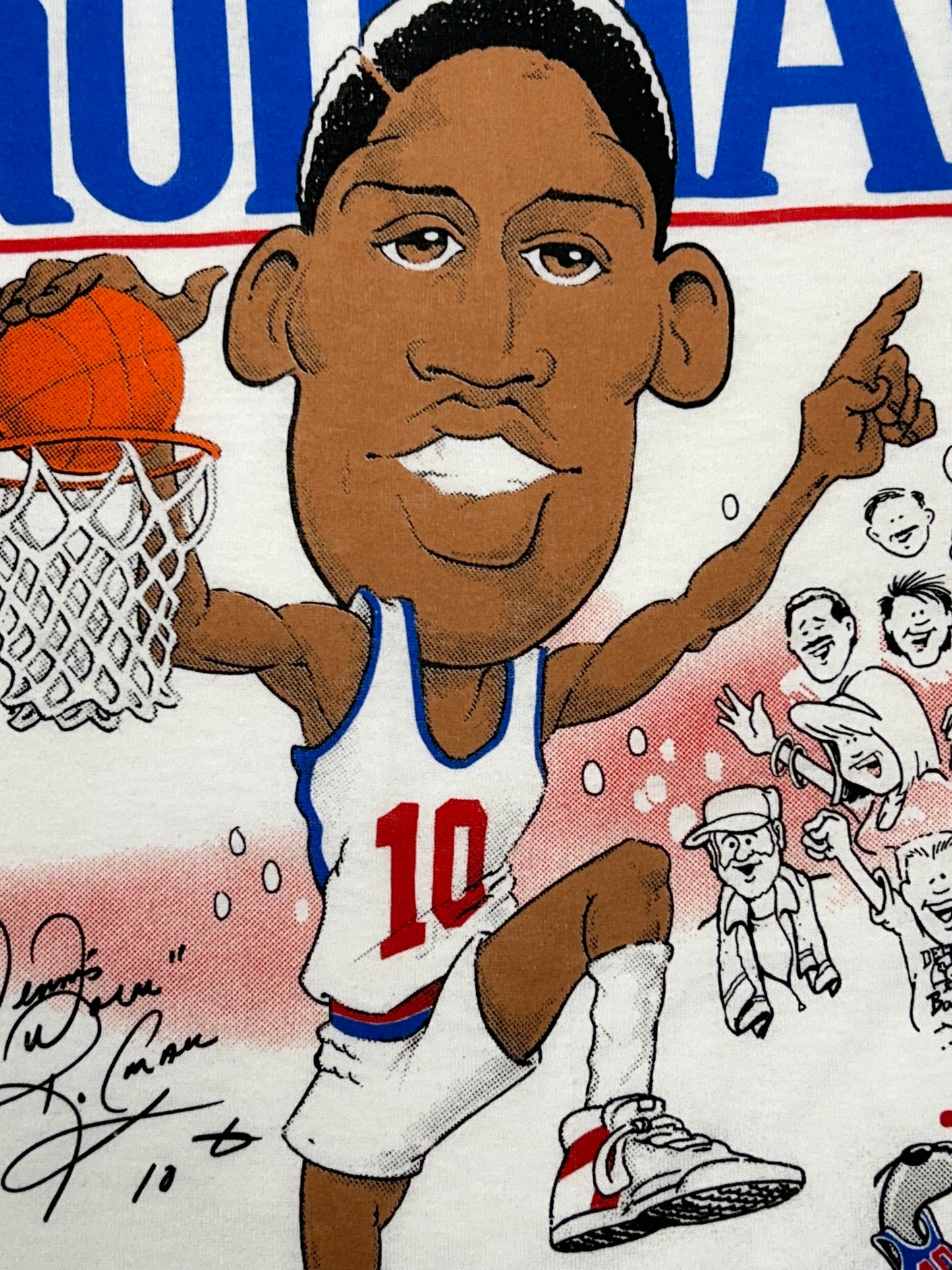 Vintage 1989 Dennis Rodman Caricature The Worm Detroit Pistons NBA Tee Large 21.25x29.25 Inches