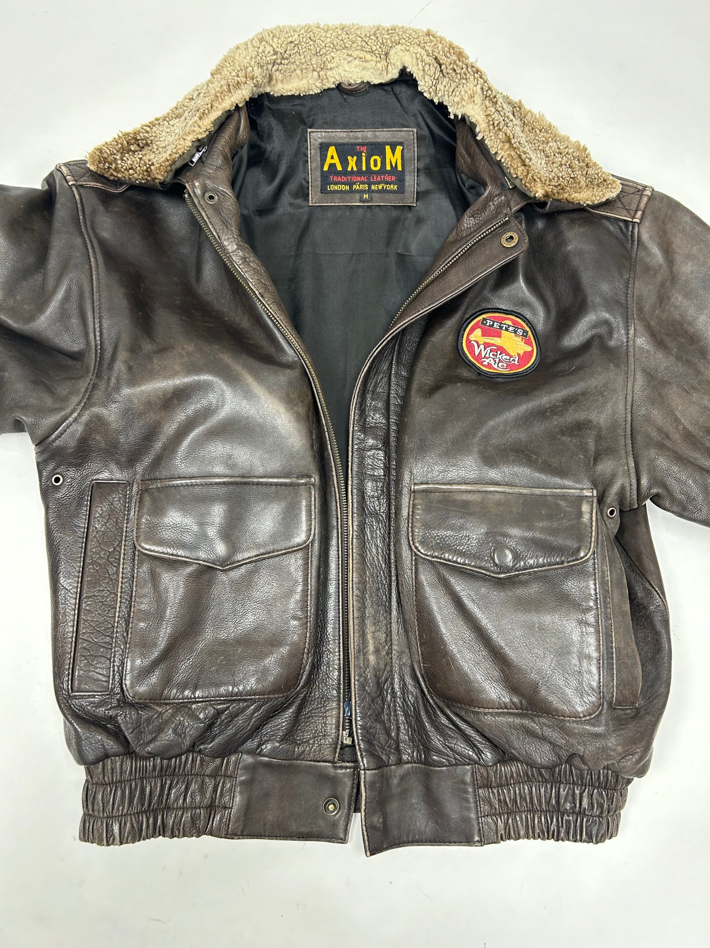 Vintage 90s The Axiom Traditional Leather Pete’s Wicked Ale Leather Jacket Beer Brewery Medium 25x28 Inches