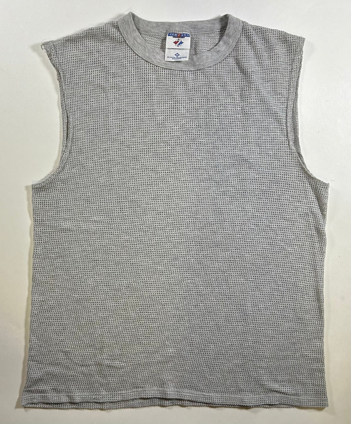 Jerzees Mesh Tank Top Sleeveless Shirt Medium Gray Made USA 90s Vintage Blank 20.25x26.25 Inches