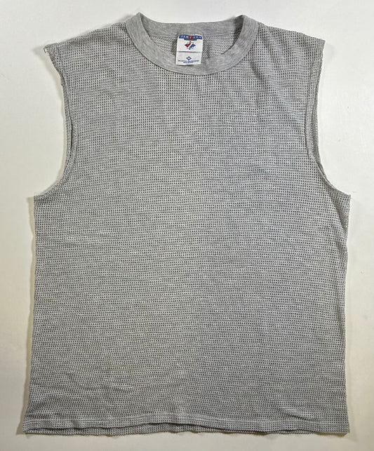 Jerzees Mesh Tank Top Sleeveless Shirt Medium Gray Made USA 90s Vintage Blank 20.25x26.25 Inches