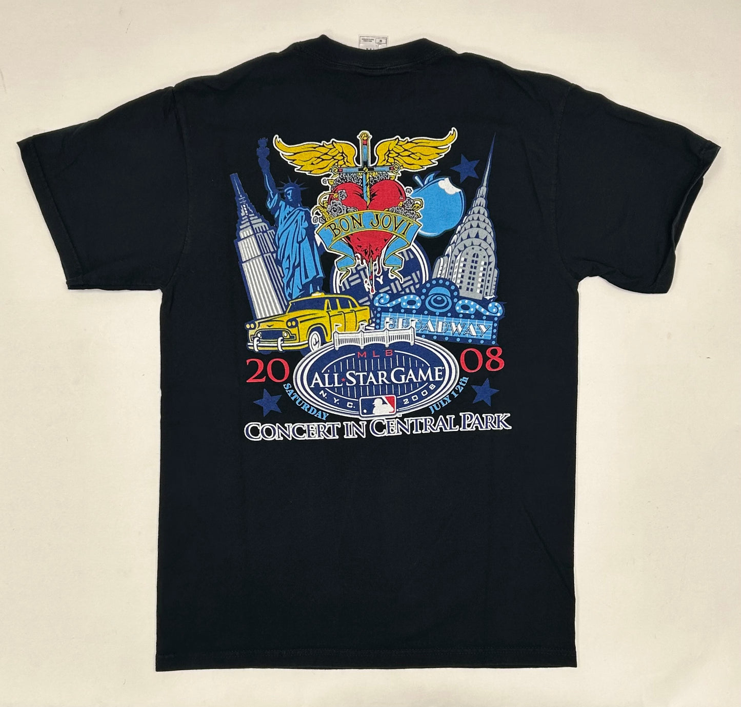 Bon Jovi 2008 MLB All Star Game Concert In Central Park Music Band Tour Tee Small/Medium Fit 19x28.25 Inxhes