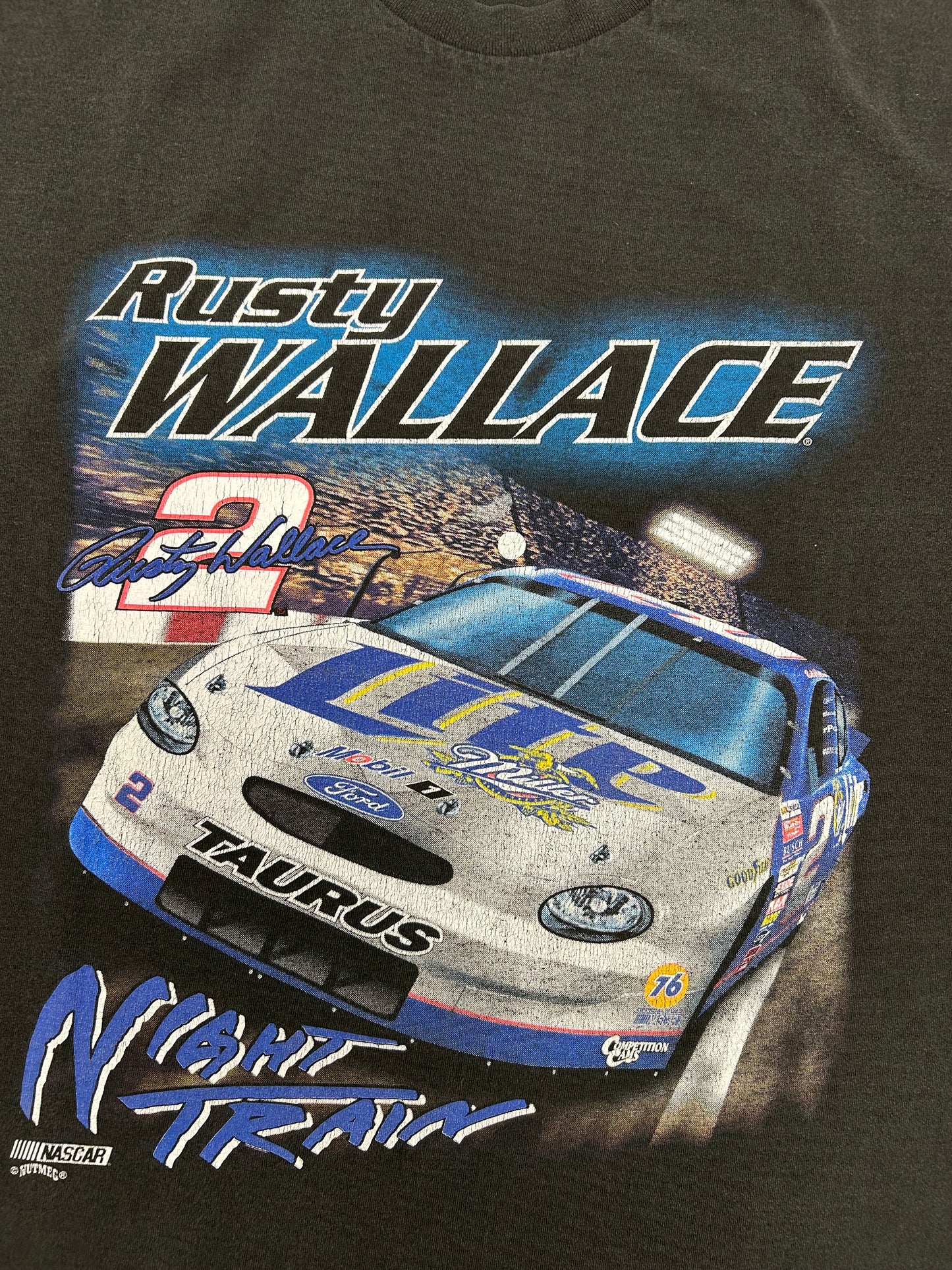 Vintage NASCAR Rusty Wallace #2 Miller Lite Night Train T-Shirt Chase Nutmeg XL 24.5x29.5 Inches