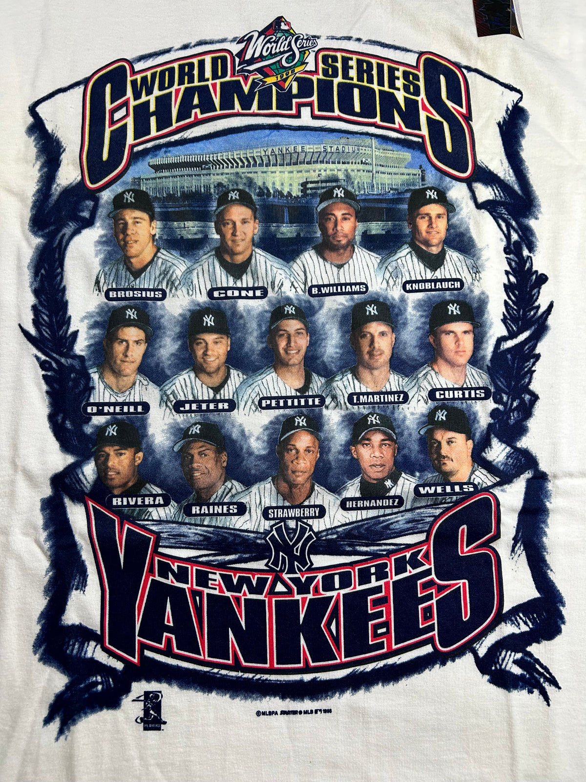 Vintage Starter New York Yankees 1998 World Series Champs Lineup Tee New L/XL Fit 23.5x31.25 Inches