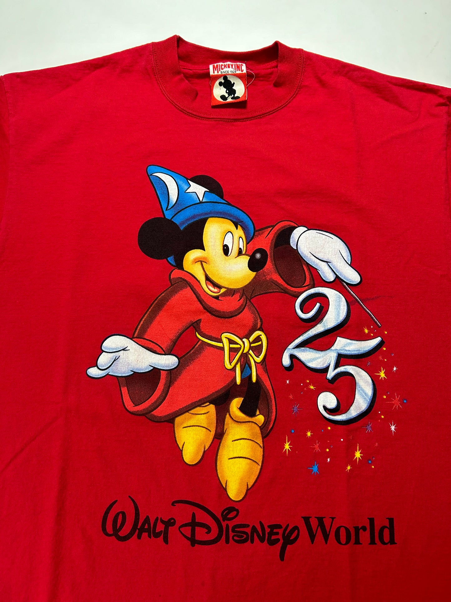 Vintage Mickey Inc Mickey Mouse Walt Disney World 25th Anniversary Tee Large 21.25x30.25 Inches Red