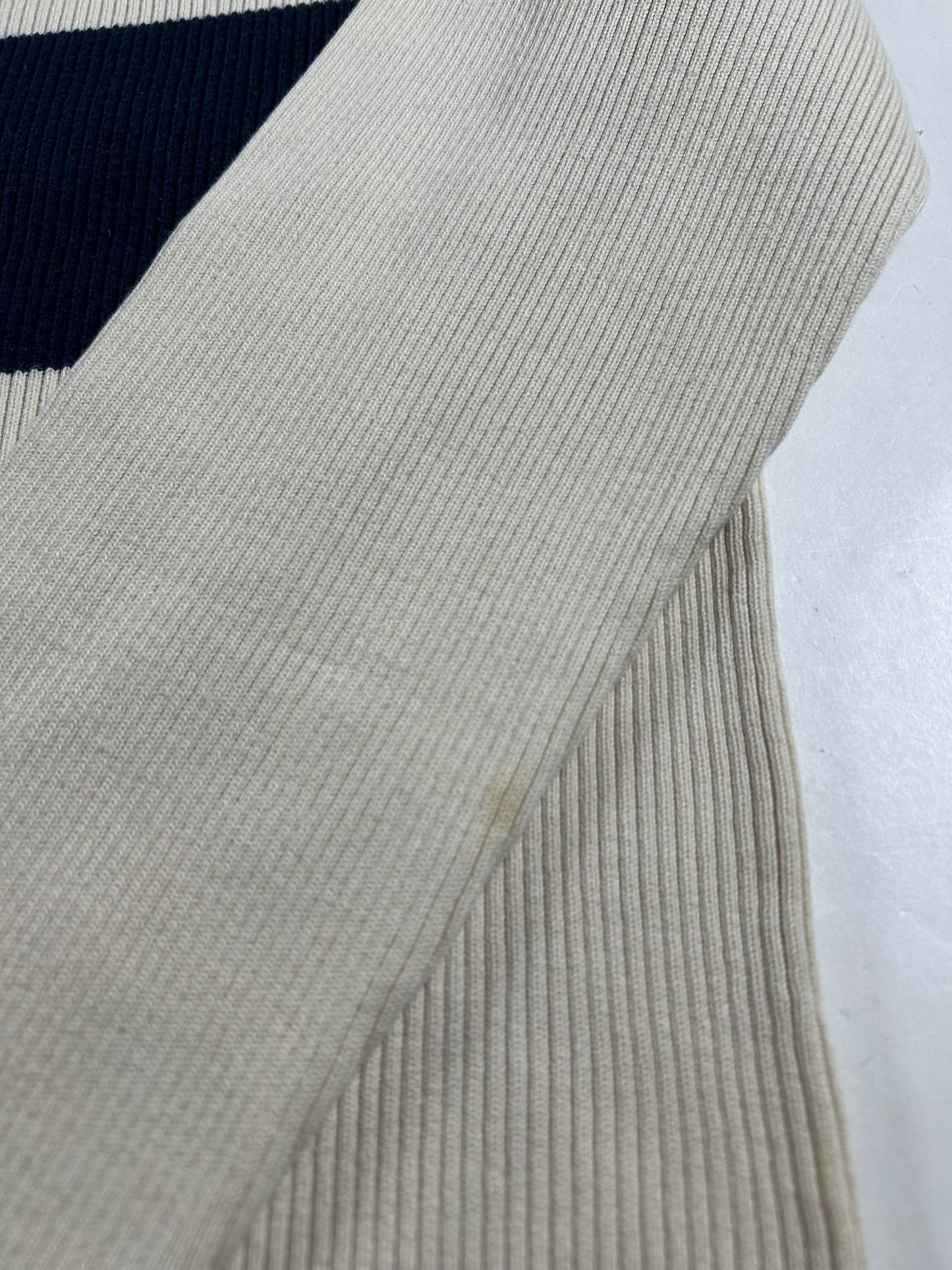 Vintage Polo Jeans Co Ralph Lauren Ribbed Cotton Sweater Cream Navy Stripe Small 20.25x24.25 Inches