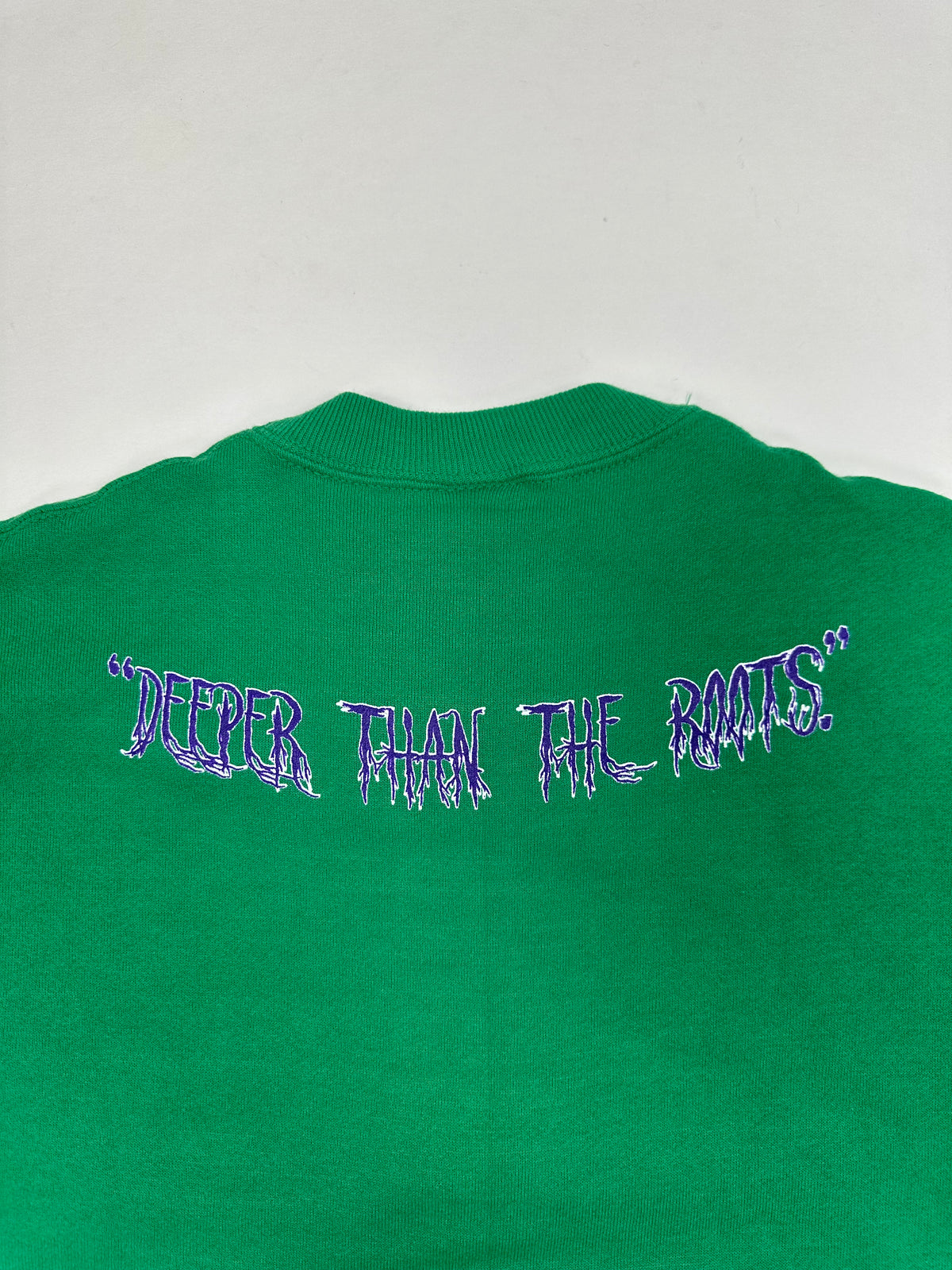Edgewood NJ “Deeper Than The Roots.” First Edition Crewneck Sweatshirt Tagged Youth Medium 90s Russell Athletic 50/50 Blend Made In USA DS Kelley Green 20x24