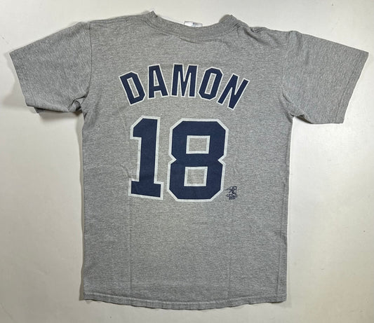 Vintage Majestic New York Yankees Johnny Damon MLB Player Tee Small Gray Worn In