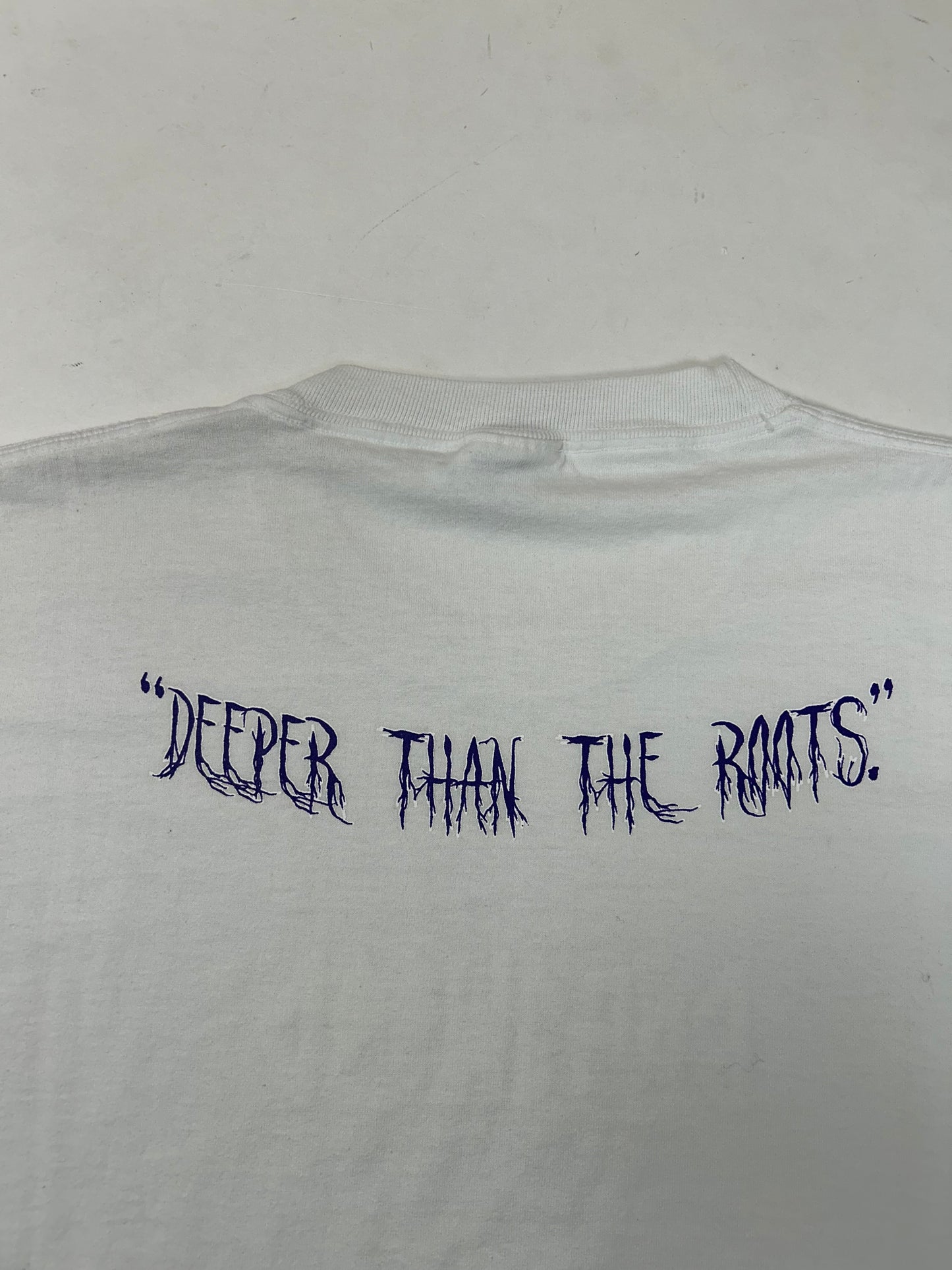 Edgewood NJ first edition “Deeper Than The Roots.” Tee 00s Hanes Heavyweight 50/50 Blend Haiti White