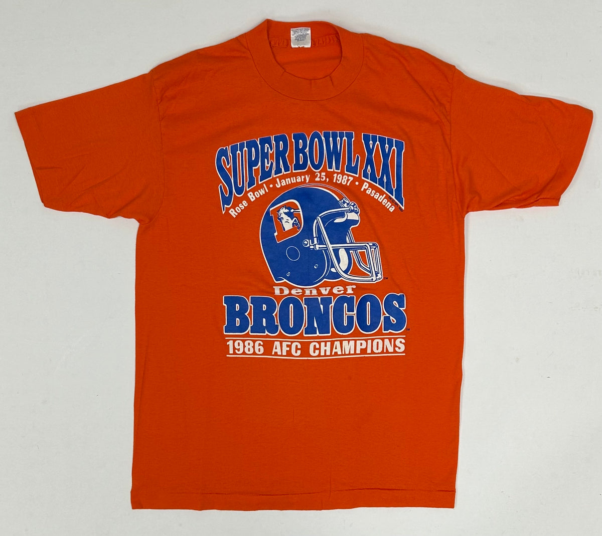 Vintage Trench Denver Broncos Super Bowl XXI 1986 AFC Champions Tee Small/Medium Fit 18.75x27 Inches