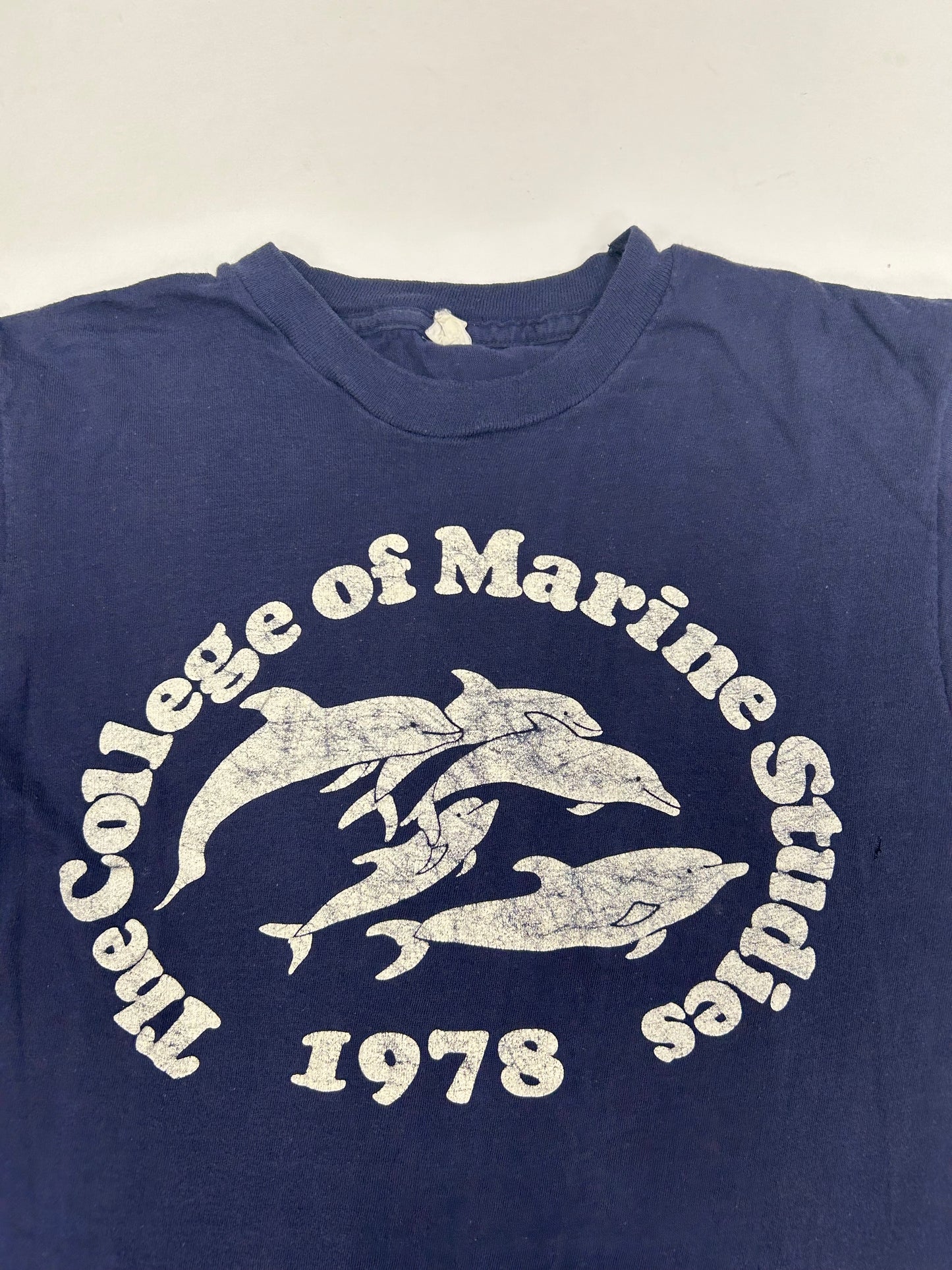 Vintage The College Of Marine Studies 1978 Dolphin Print Tee Small 17.25x26.25 Inches