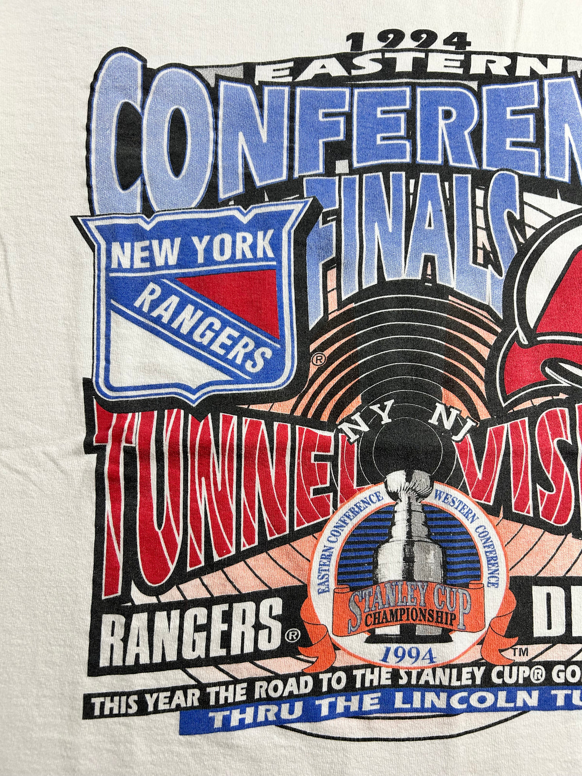 Vintage 1994 Eastern Conference Champions Tunnel Vision New York Rangers Vs. New Jersey Devils Match Up Salem Sportswear Tee Large