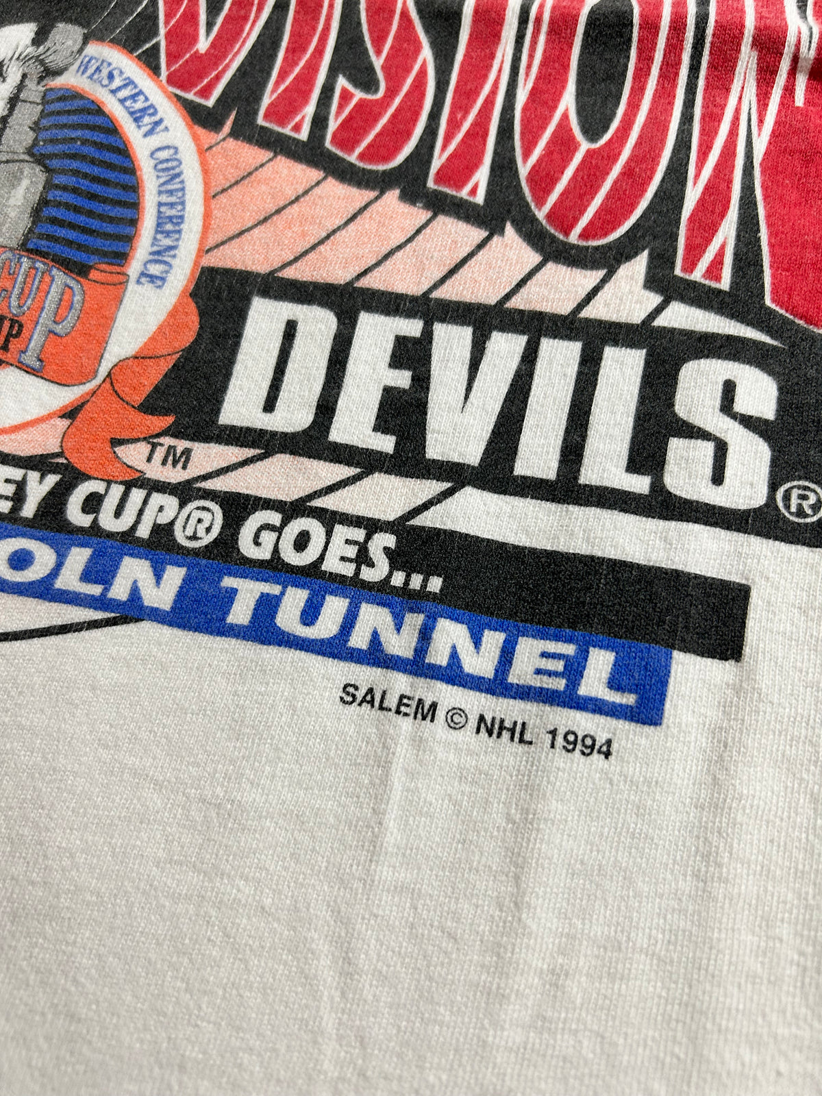 Vintage 1994 Eastern Conference Champions Tunnel Vision New York Rangers Vs. New Jersey Devils Match Up Salem Sportswear Tee Large