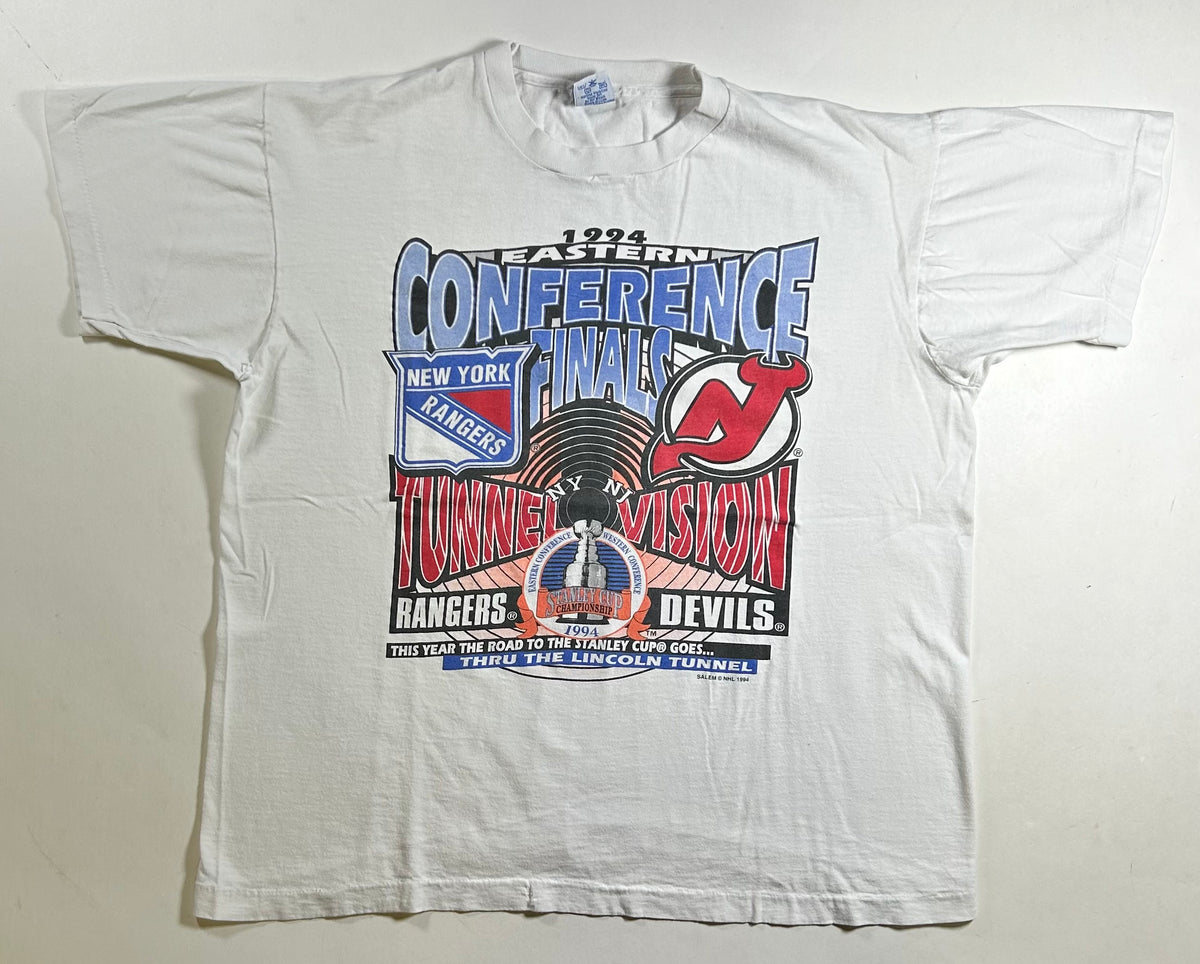 Vintage 1994 Eastern Conference Champions Tunnel Vision New York Rangers Vs. New Jersey Devils Match Up Salem Sportswear Tee Large