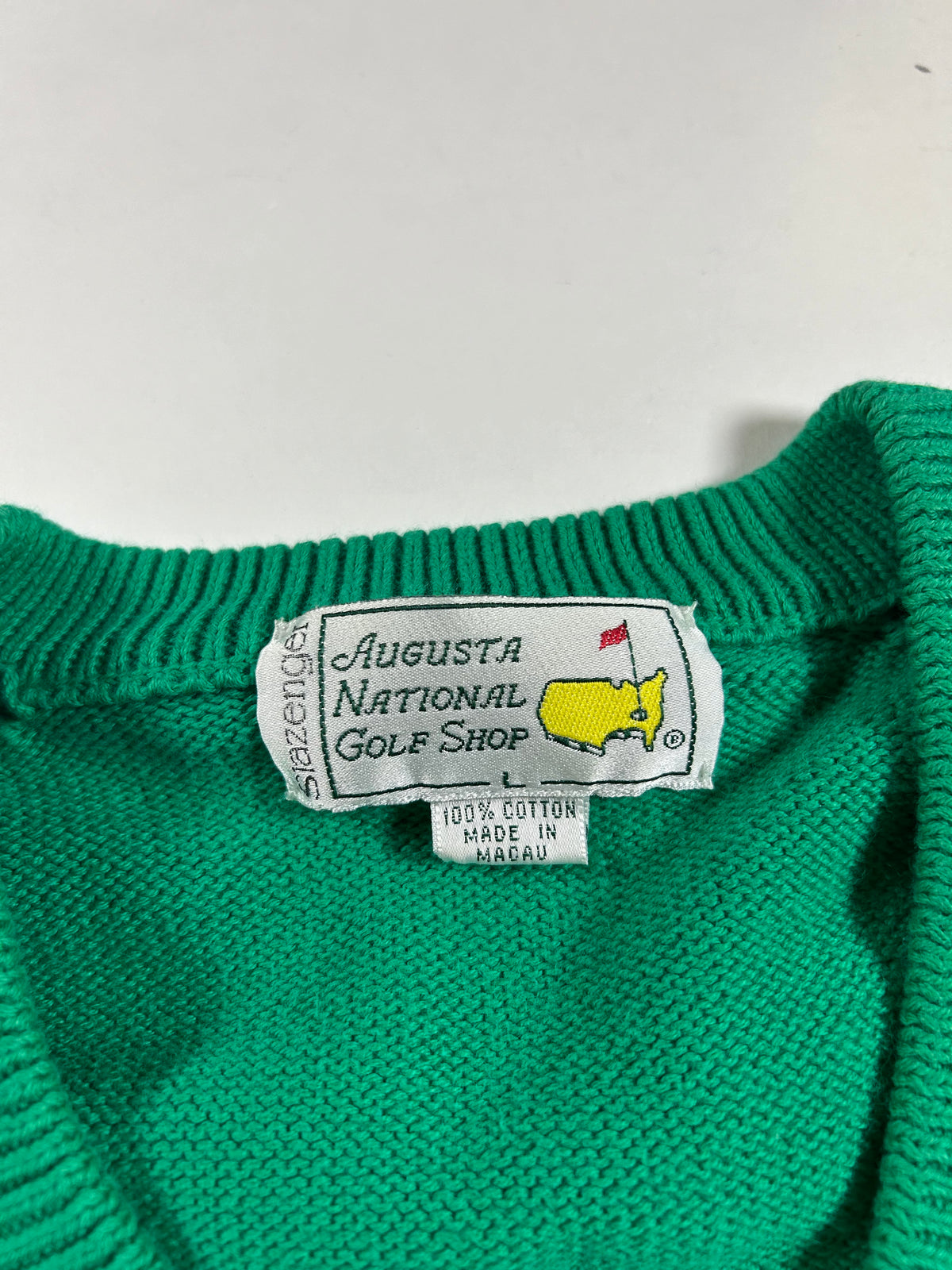 Vintage Masters Augusta National Golf Shop Sweater Slazenger Green 22.75x26.25 Inches