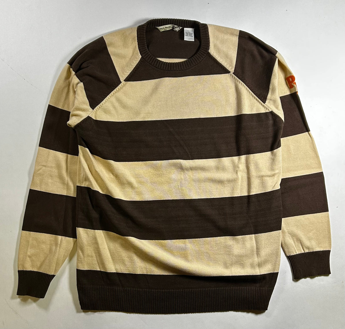 Vintage Paul Frank Striped Sweater 2005 Men’s Department Brown/Tan Large 22x28.5 Inches