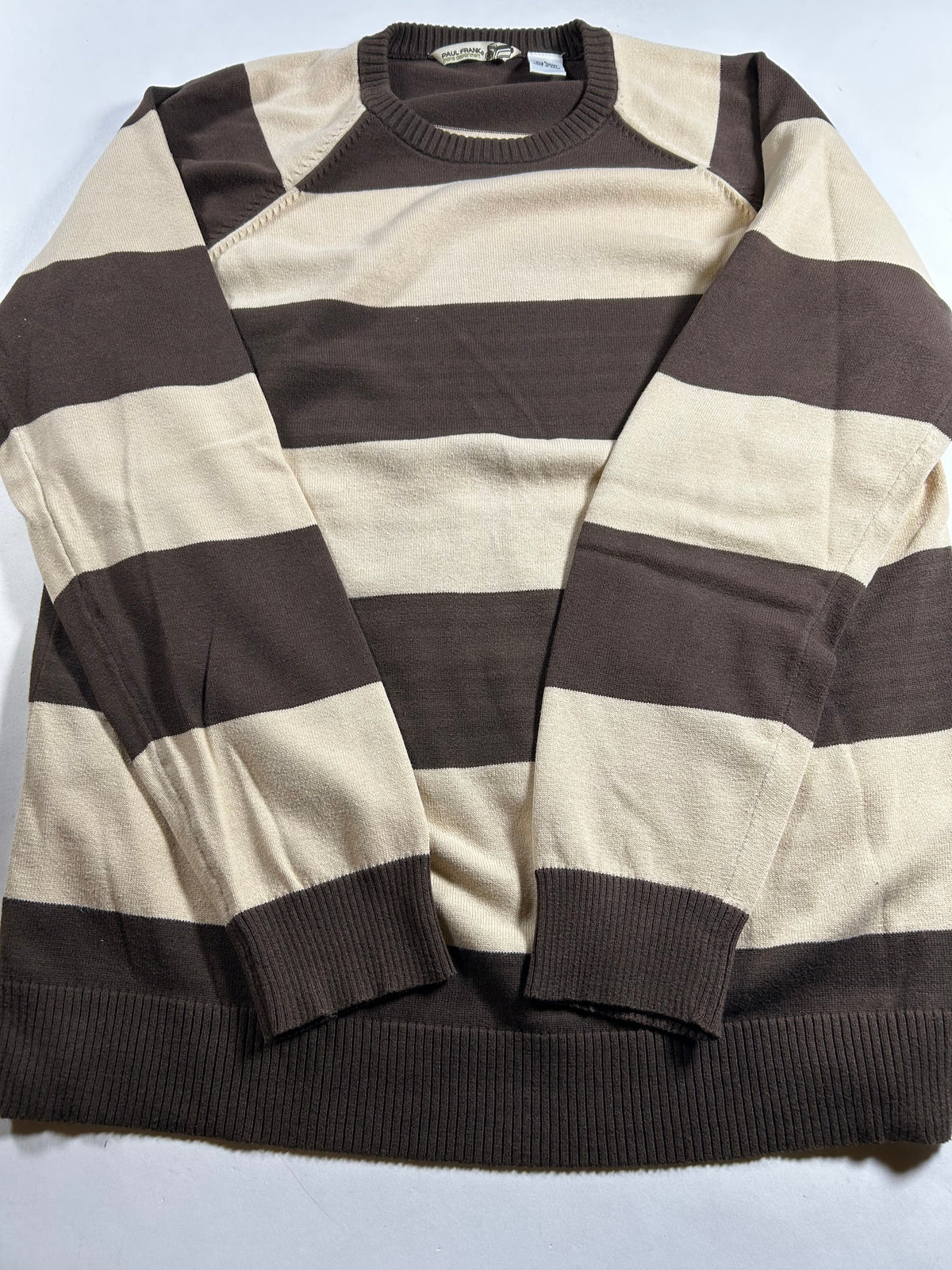 Vintage Paul Frank Striped Sweater 2005 Men’s Department Brown/Tan Large 22x28.5 Inches