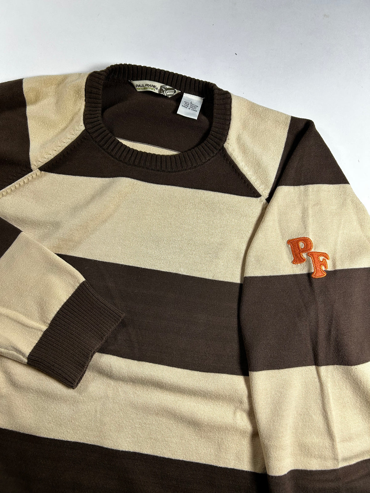 Vintage Paul Frank Striped Sweater 2005 Men’s Department Brown/Tan Large 22x28.5 Inches