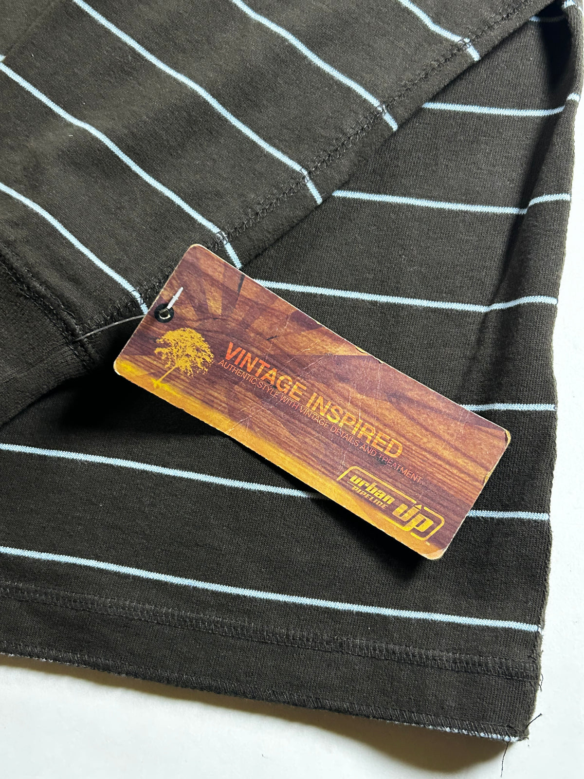 Vintage Urban Pipeline UP Long Sleeve Striped Shirt Youth Large/Adult Small/XS Fit 18.75x25.75 Inches Brown/Blue
