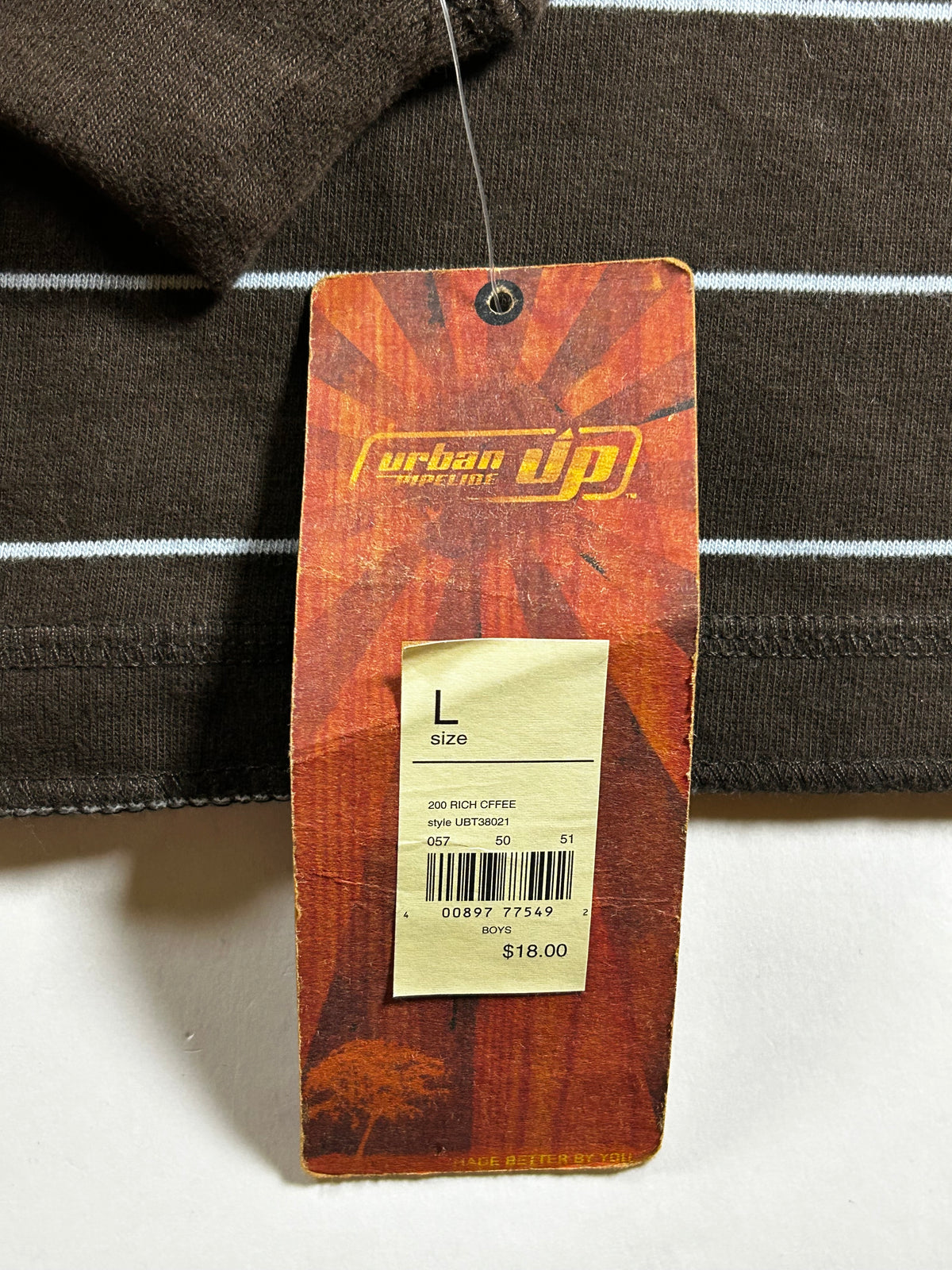 Vintage Urban Pipeline UP Long Sleeve Striped Shirt Youth Large/Adult Small/XS Fit 18.75x25.75 Inches Brown/Blue