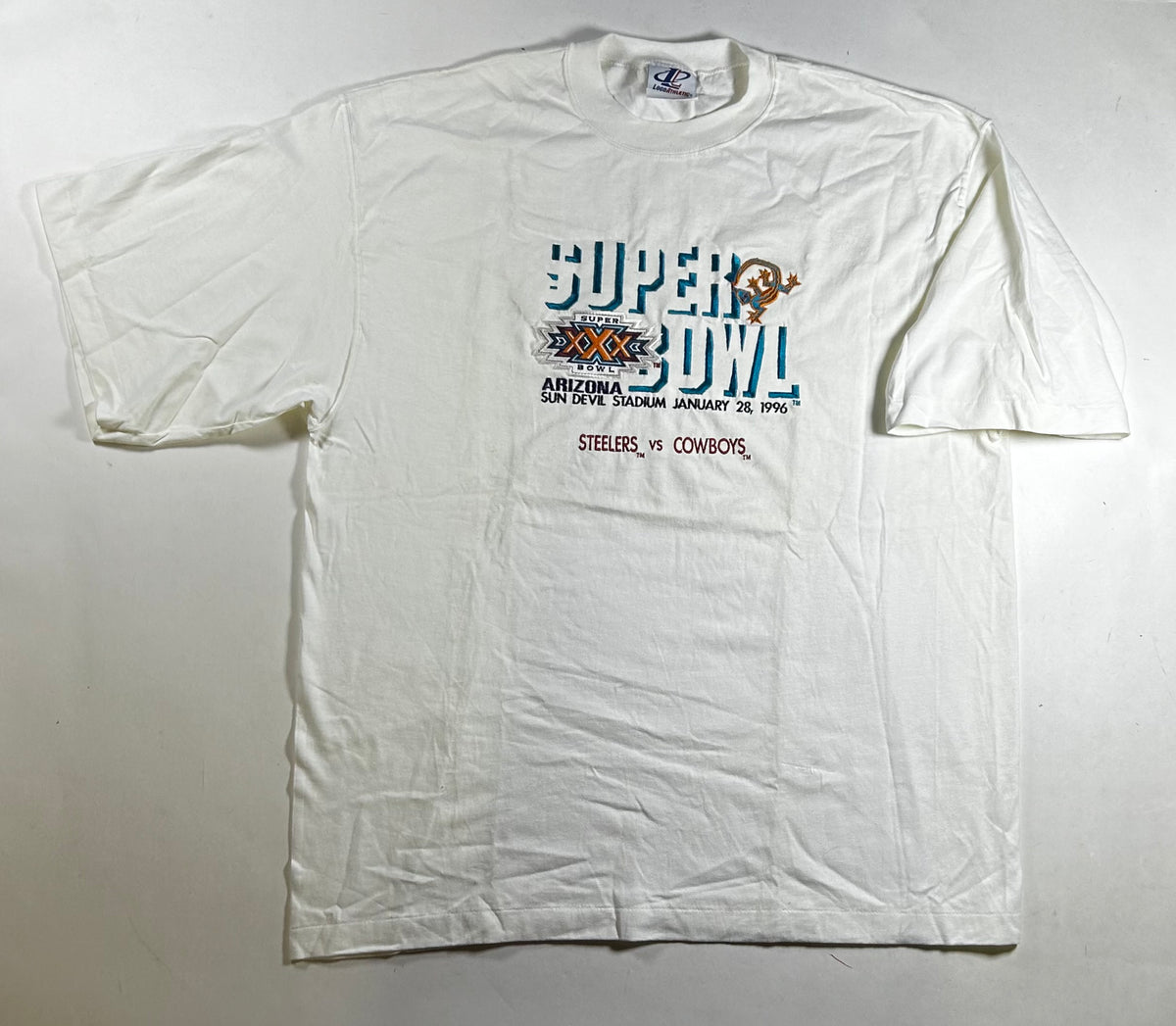 Vintage Logo Athletic NFL Super Bowl XXX Steelers Vs. Cowboys Embroidered Logo Graphic Football Tee 2XL 26.75x33.25 Inches