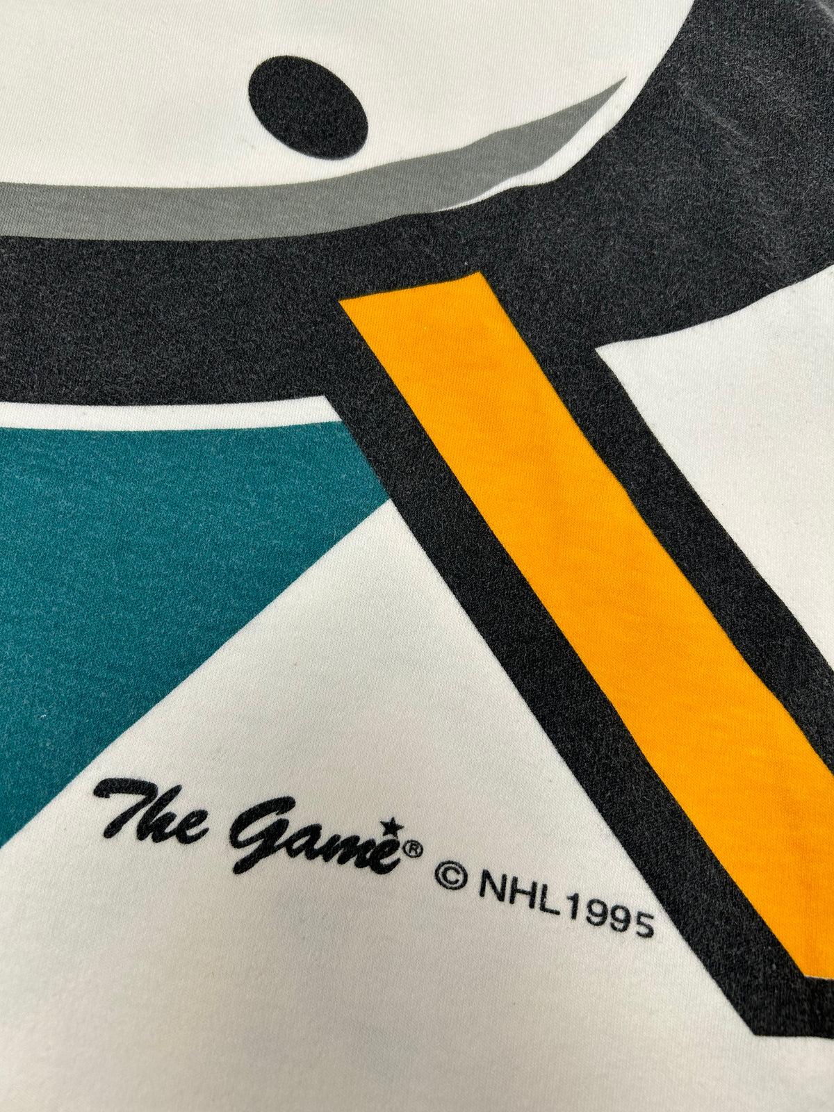 Vintage The Game Mighty Ducks Of Anaheim Big Logo All Over Print Shirt Boxy L/XL 26.5x26.5/27.5 Inches As Is