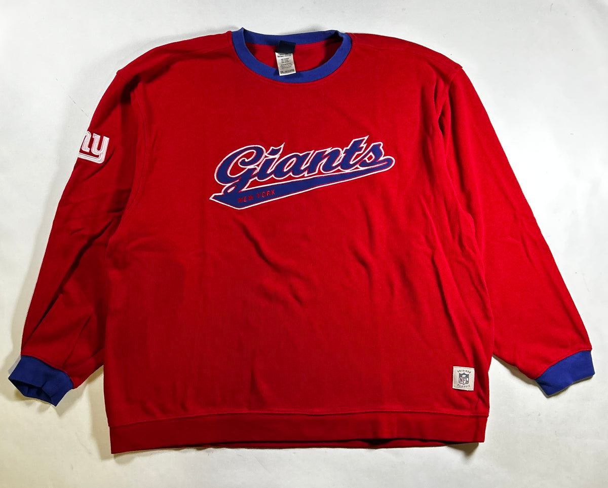 Vintage 2000s New York Giants NFL Gridiron Classic Reebok Thermal Long Sleeve Shirt 2XL 29.25x31 Inches As Is