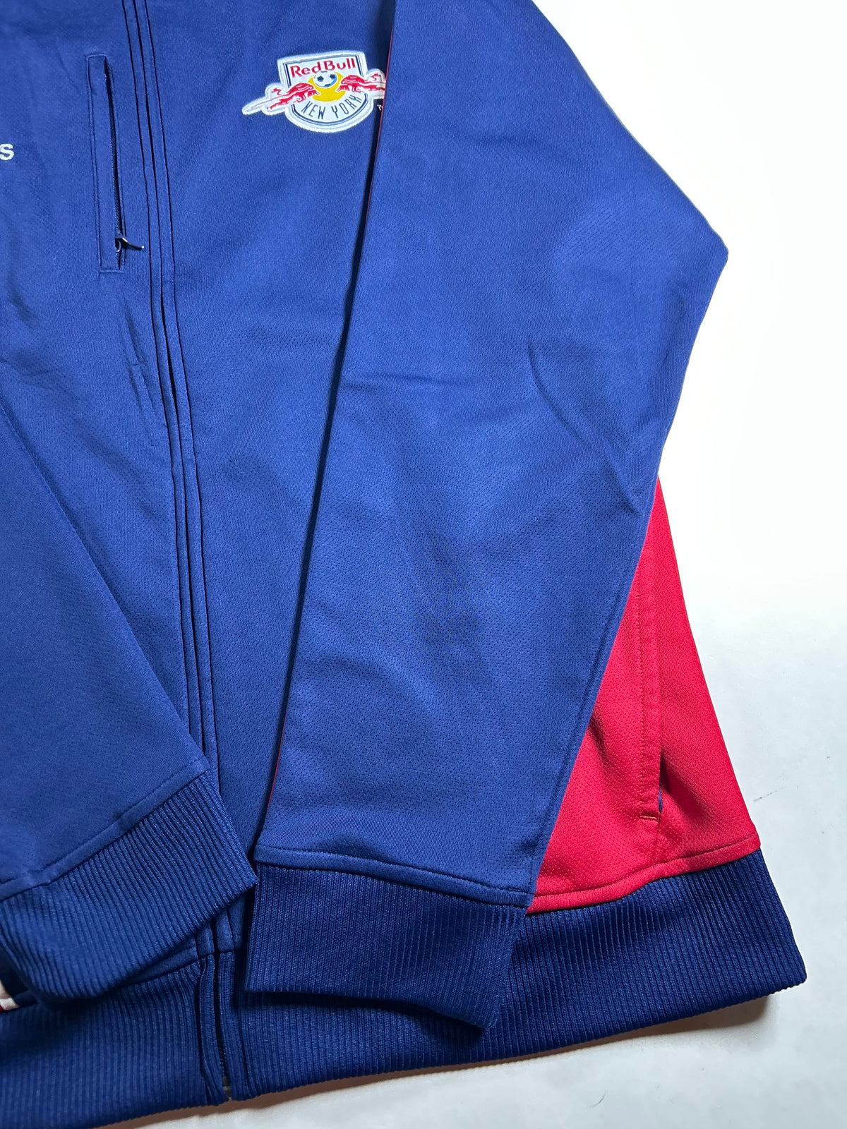 Vintage Red Bull NY Warm Up Jacket MLS Soccer Track Jacket Large 22.25x30 Inches As Is
