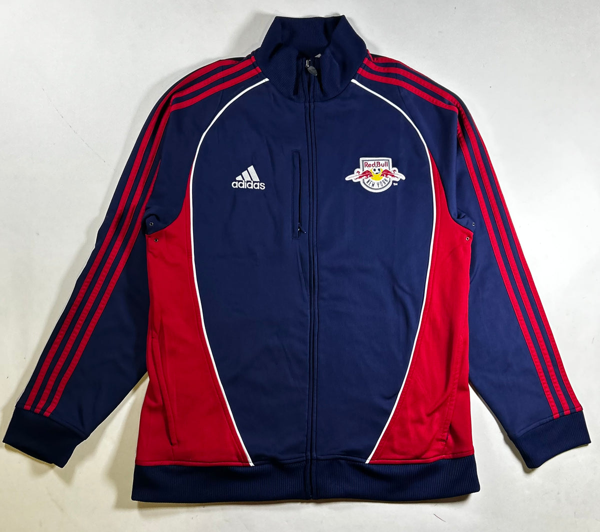 Vintage Red Bull NY Warm Up Jacket MLS Soccer Track Jacket Large 22.25x30 Inches As Is