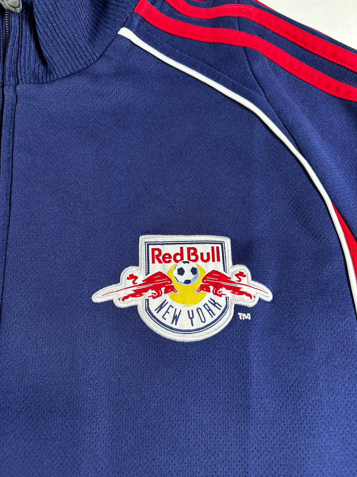 Vintage Red Bull NY Warm Up Jacket MLS Soccer Track Jacket Large 22.25x30 Inches As Is