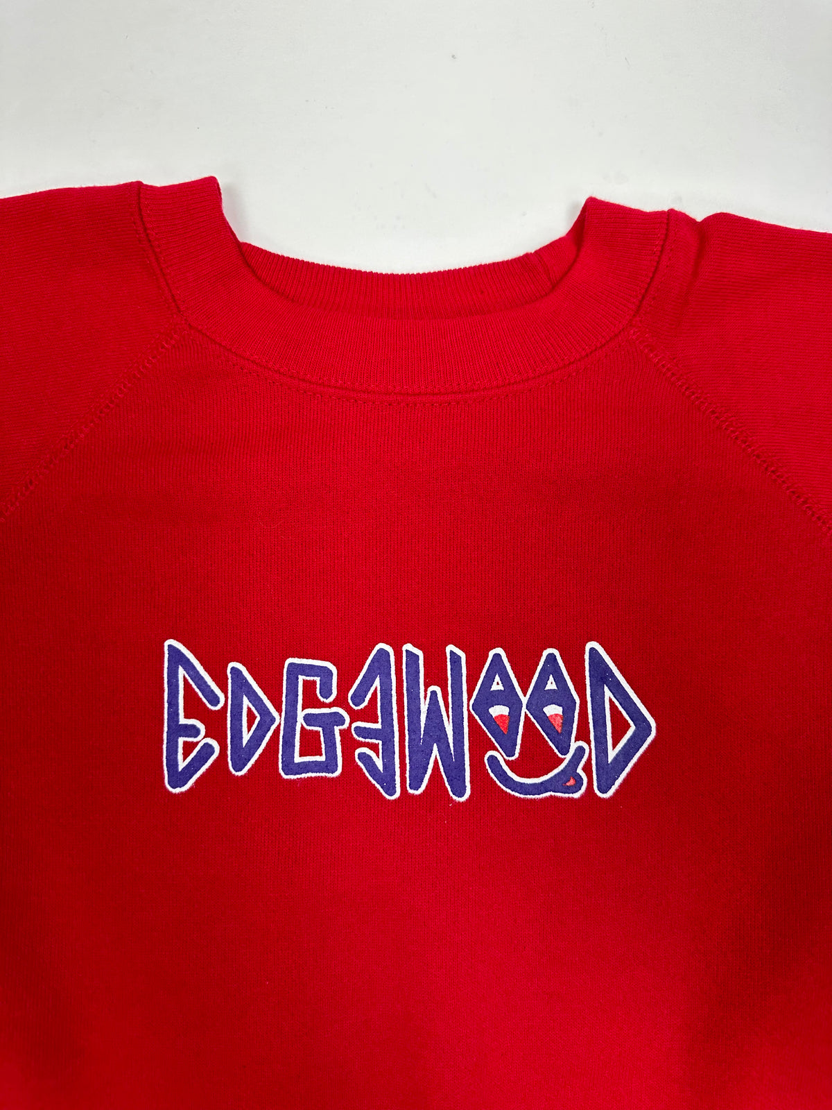 Edgewood NJ first edition “Deeper Than The Roots.” 1/1 Raglan Crewneck Sweatshirt Medium Fit 21.75x27 Inches Red As Is